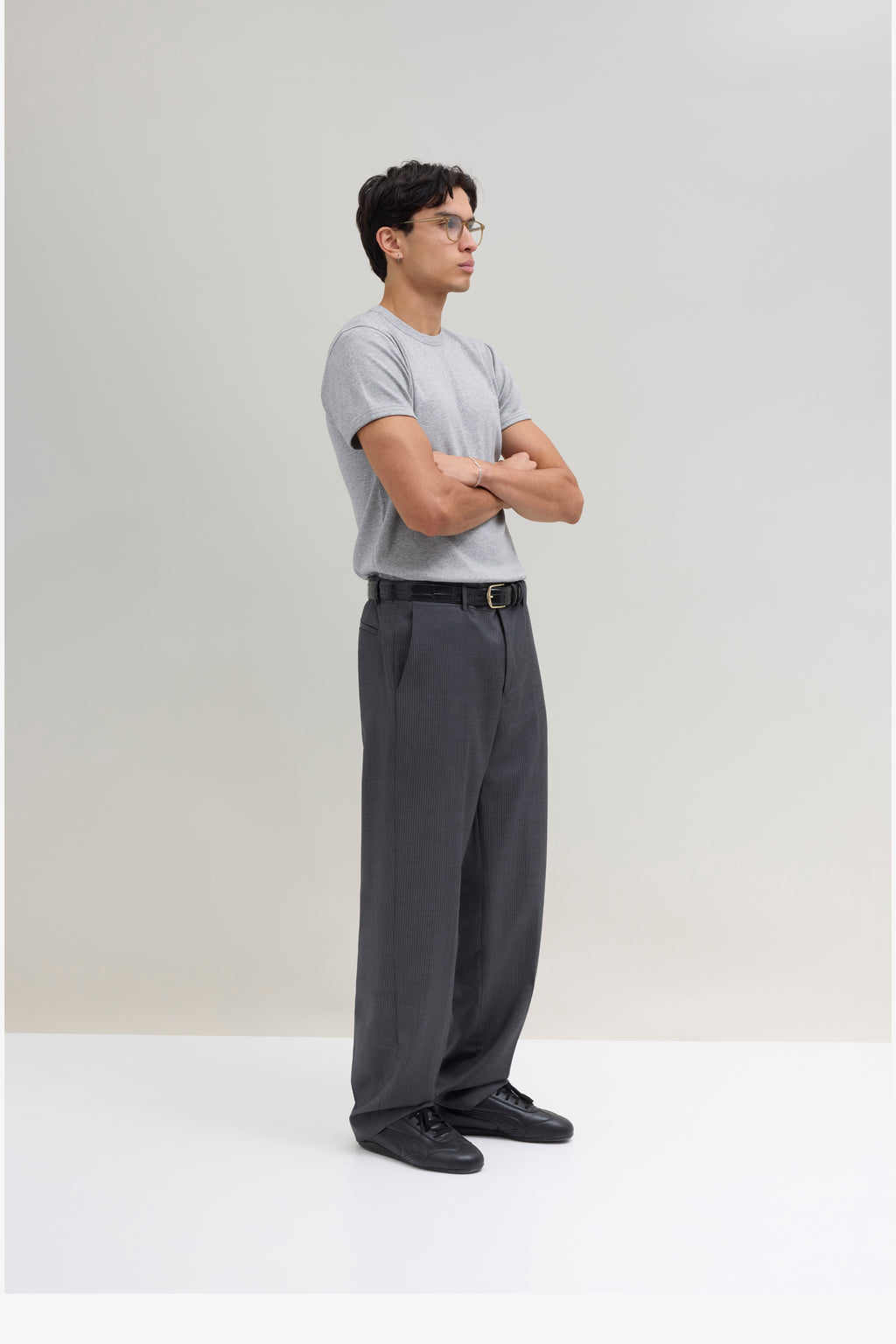 Wool Trousers - Charcoal Stripes