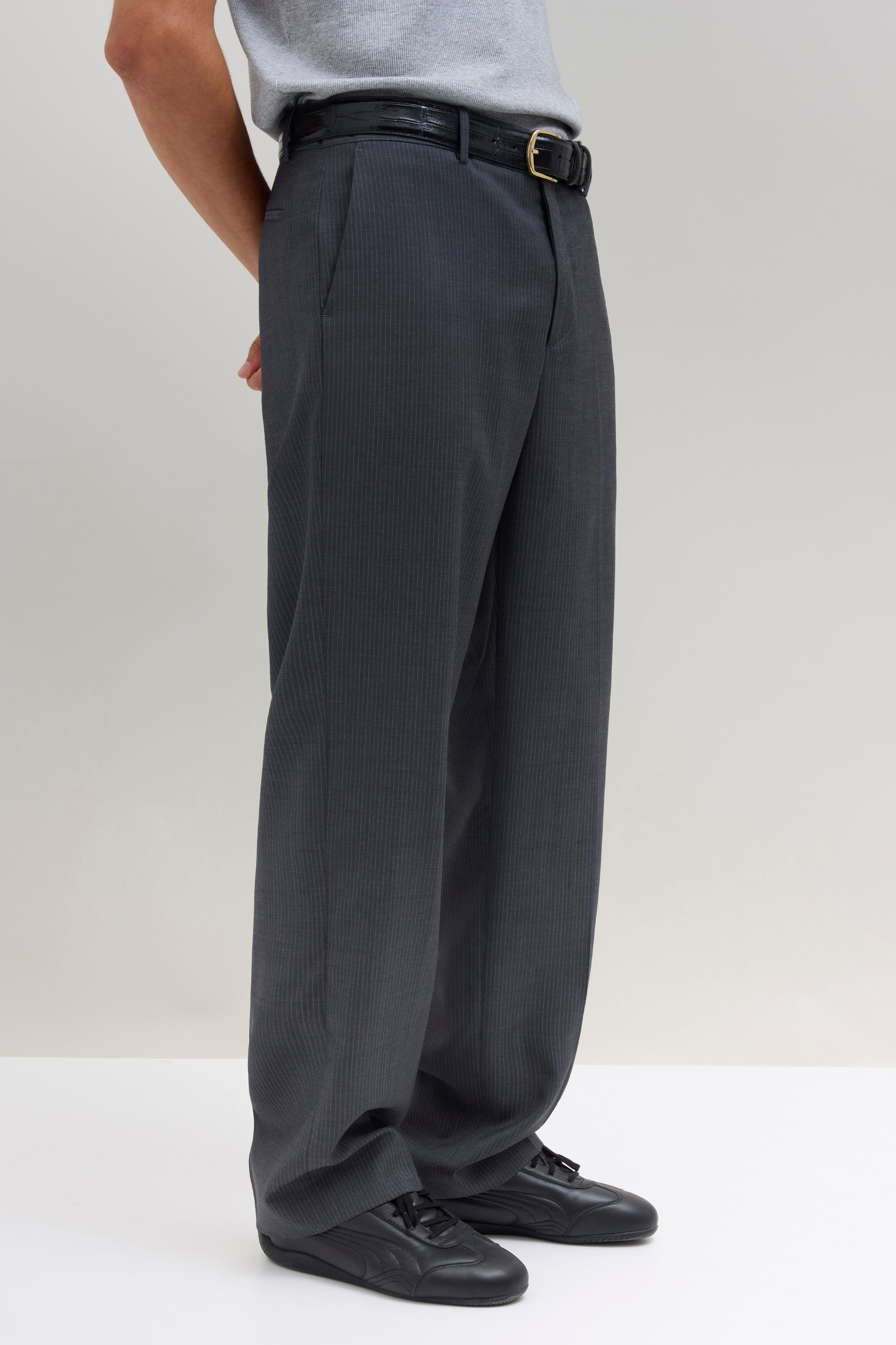Wool Trousers - Charcoal Stripes