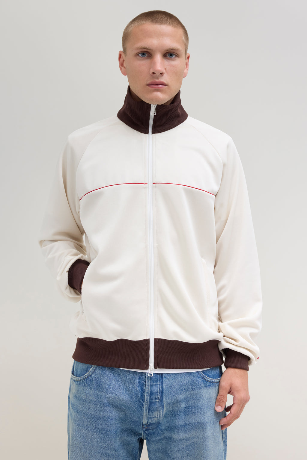 Tracksuit Top - Off-White/Brown Stripe