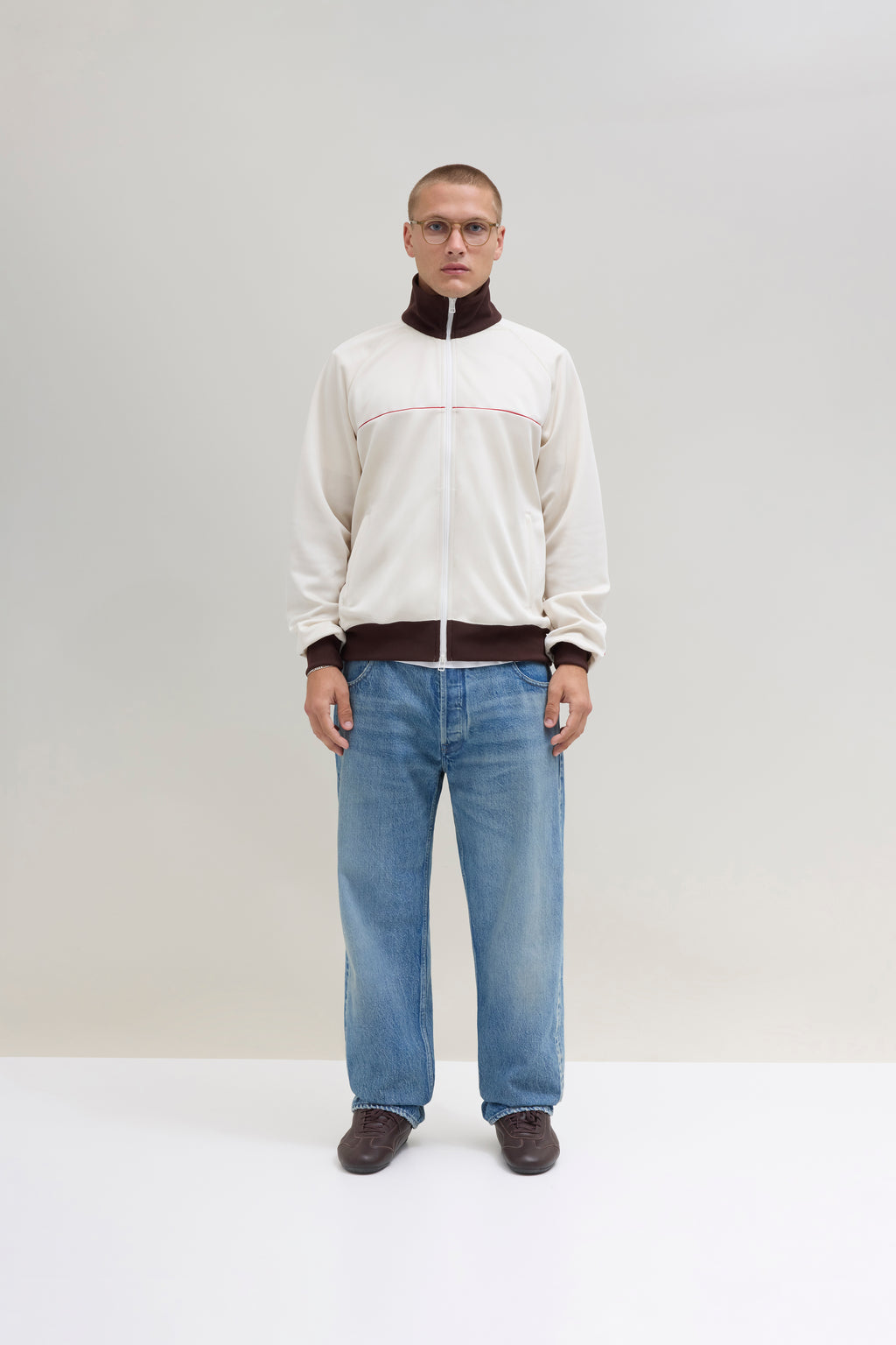 Tracksuit Top - Off-White/Brown Stripe