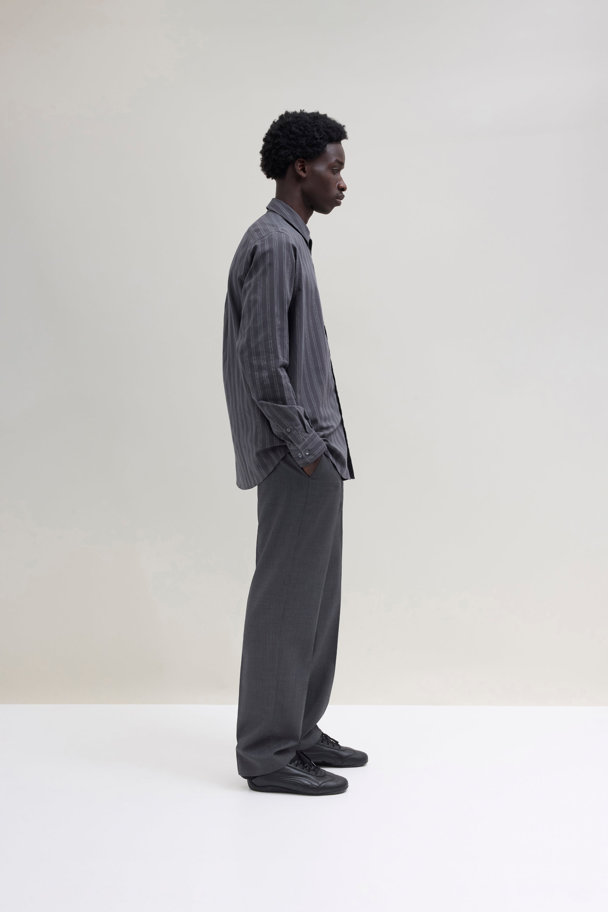 Striped Button Up Shirt - Charcoal/Off White