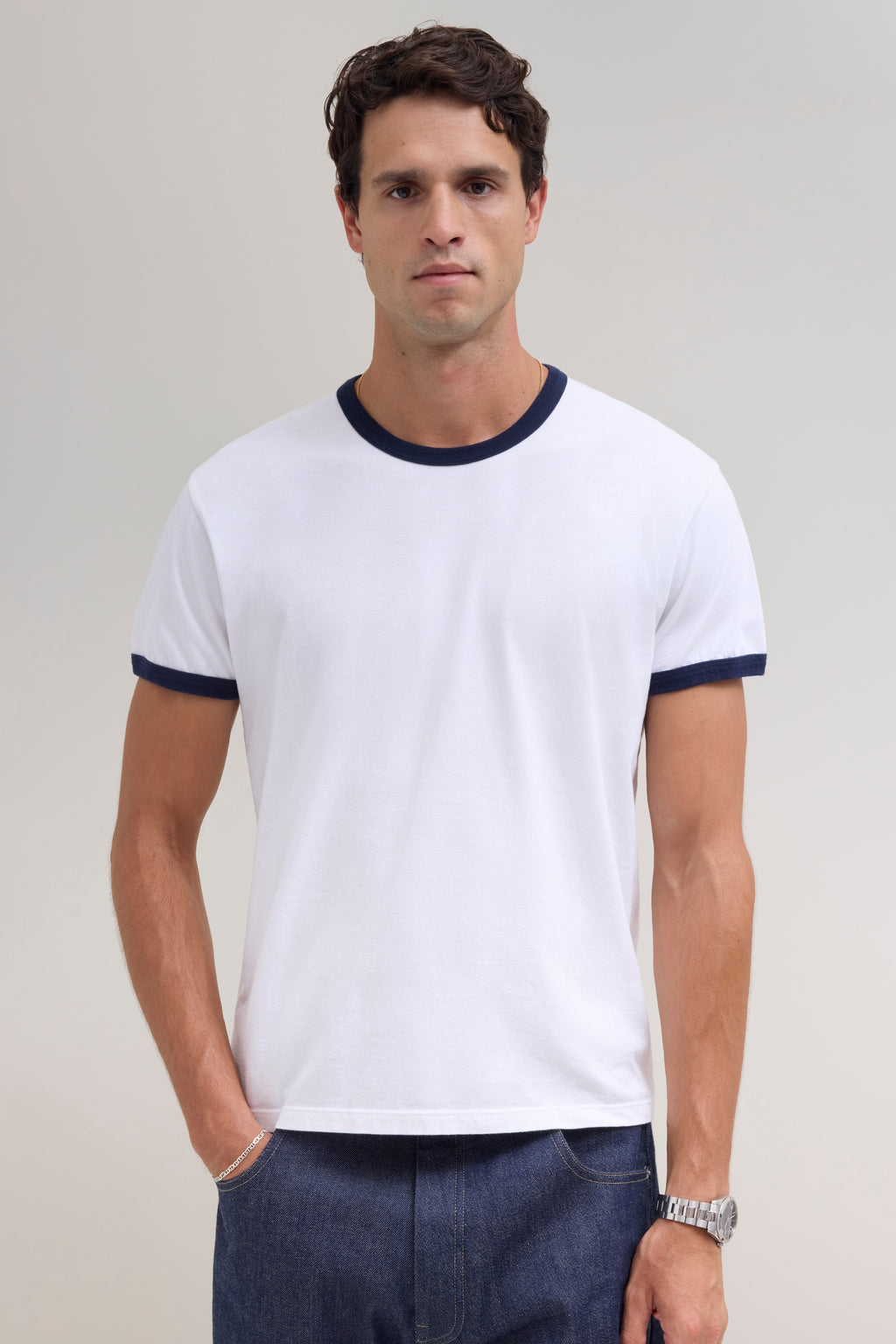 70s Ringer T-Shirt - White/Midnight