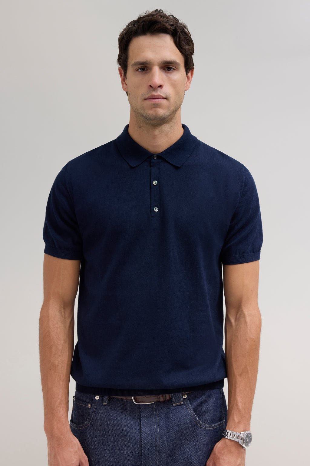 Knit Cotton Polo - Navy