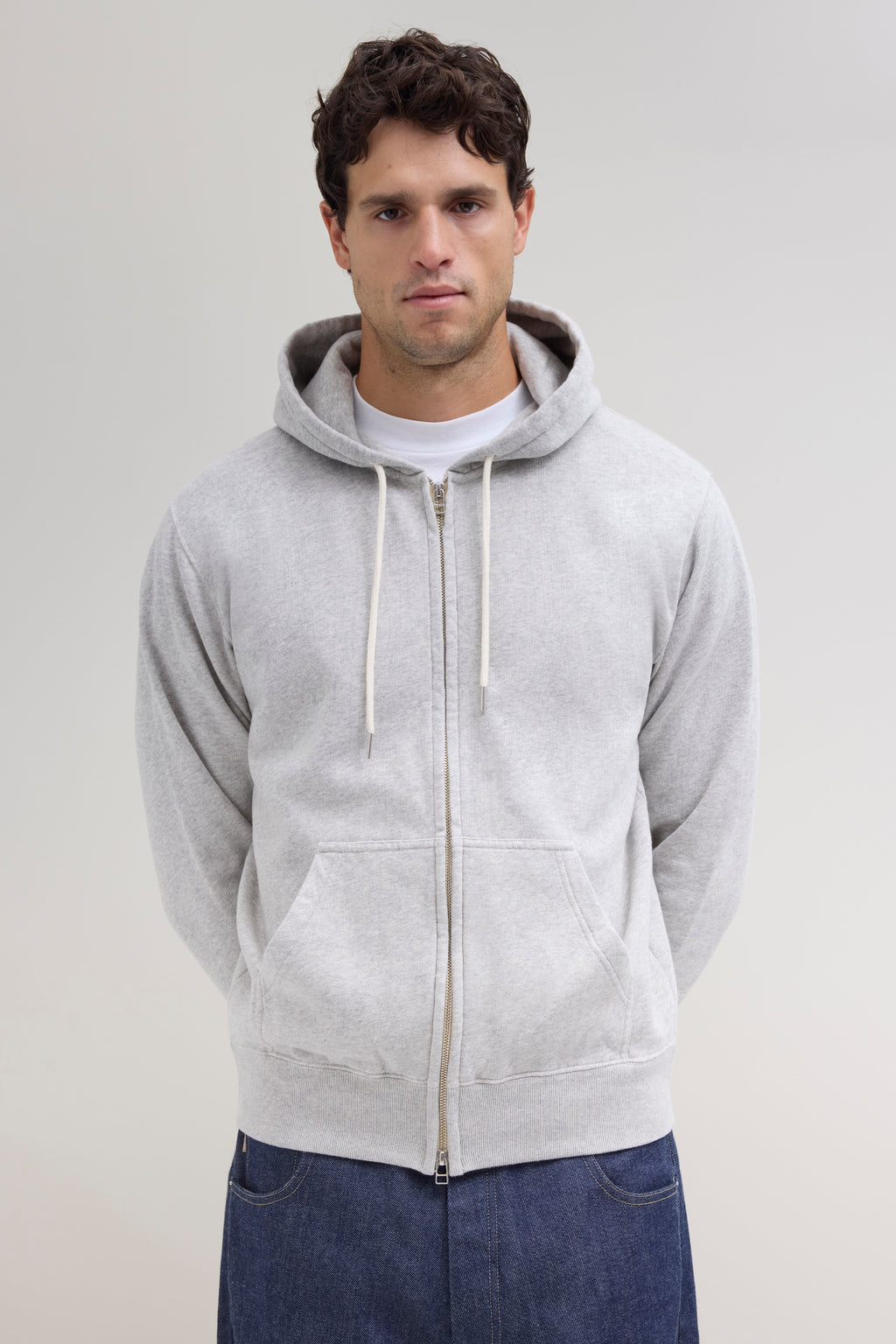 90s Hooded Zip Sweatshirt - Grey