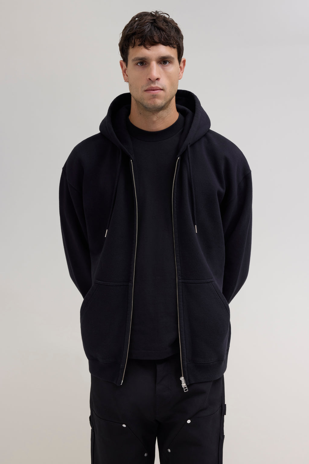 90s Hooded Zip Sweatshirt - Black