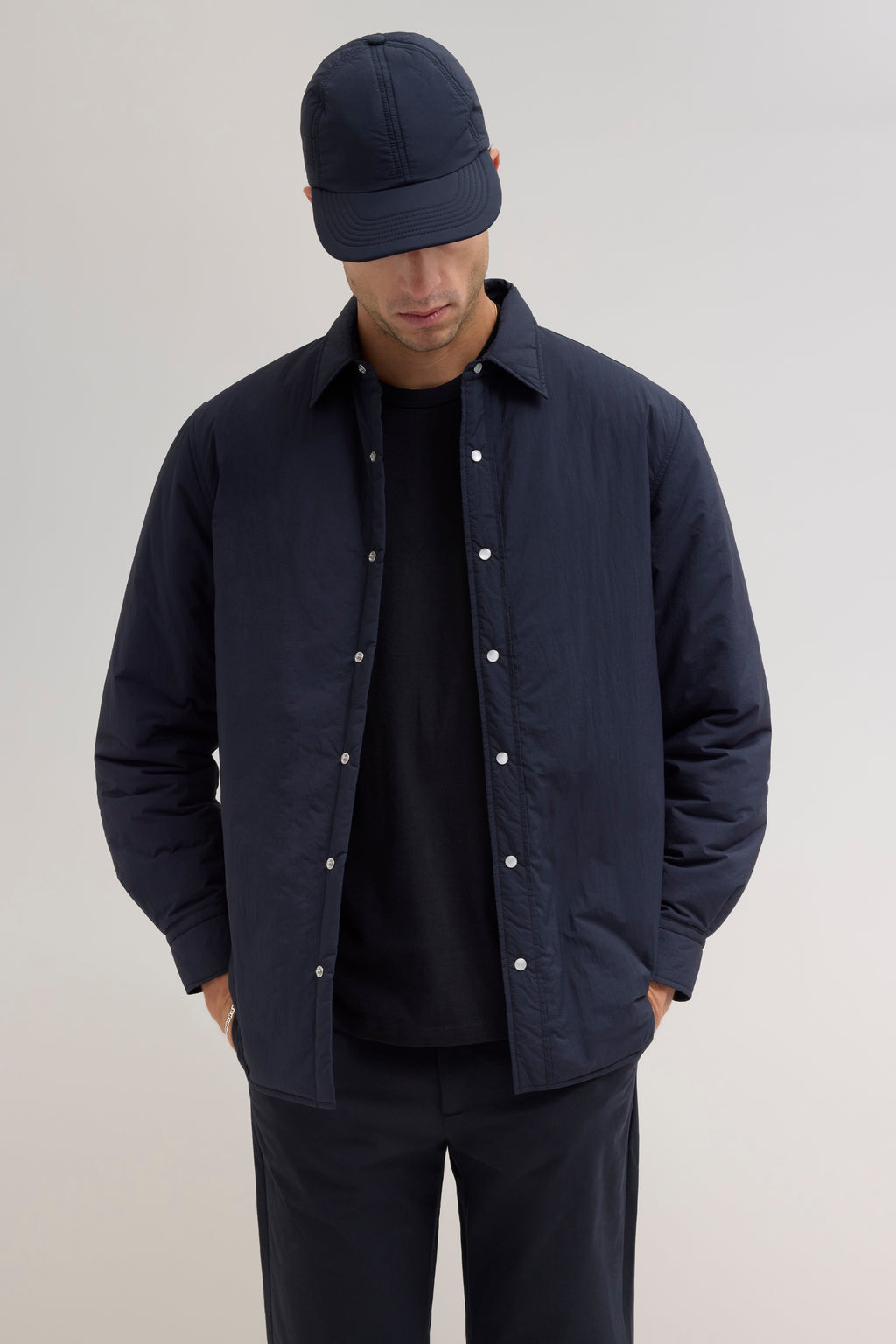 Padded Nylon Overshirt - Black
