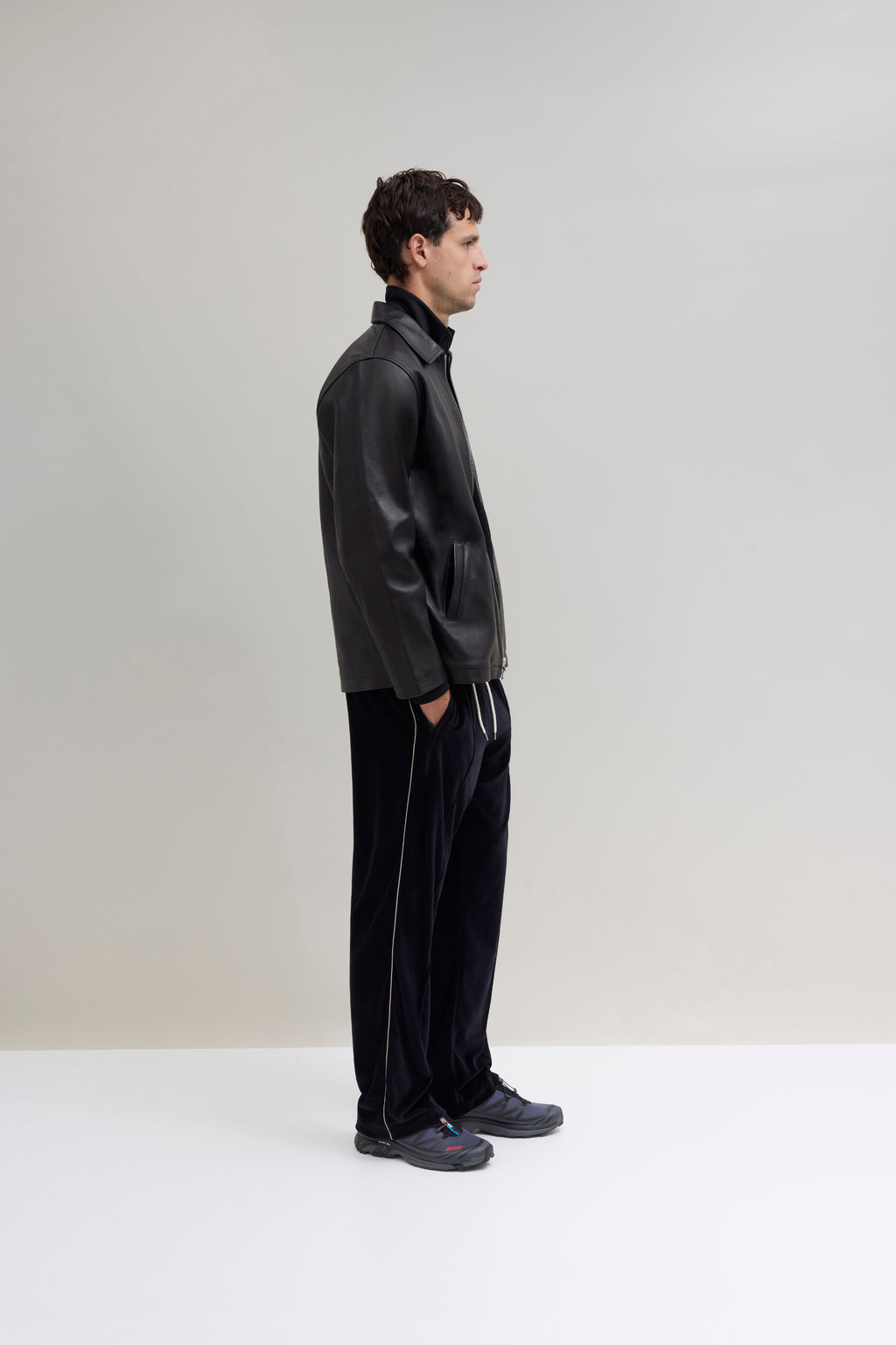 Relaxed Velour Track Pant - Black