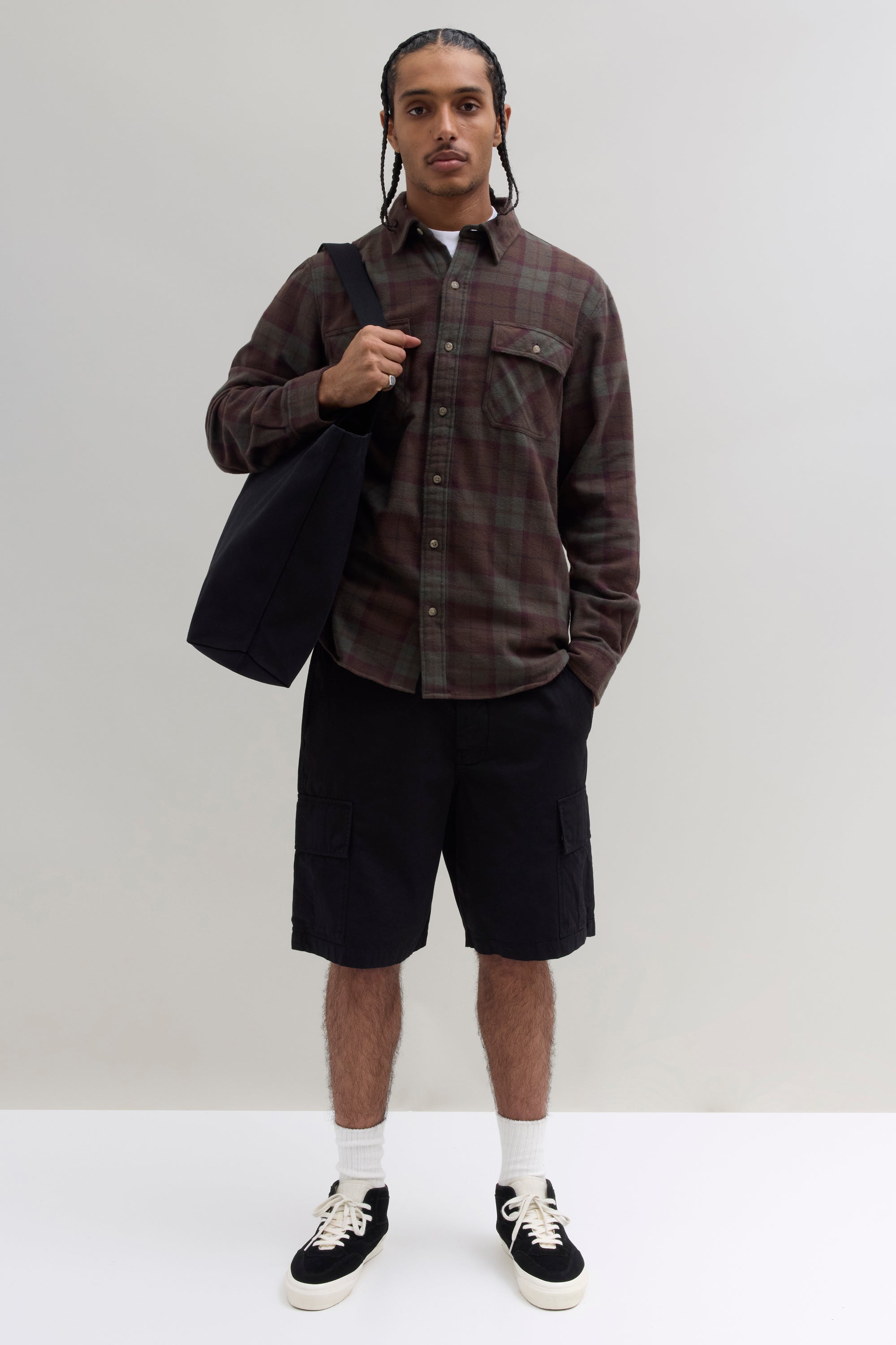 Plaid Flannel Overshirt - Forest Green/Burgundy