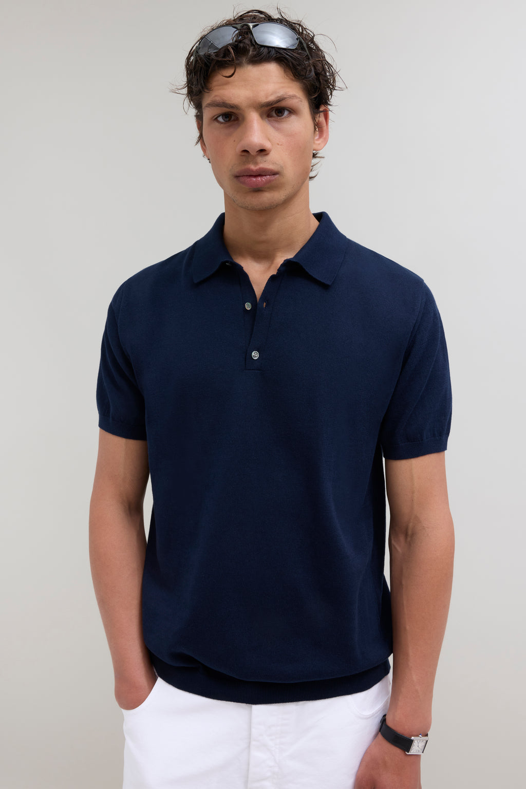 Knit Cotton Polo - Navy