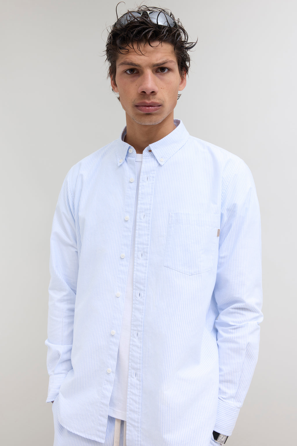 Lightweight Oxford - White/Blue Stripes