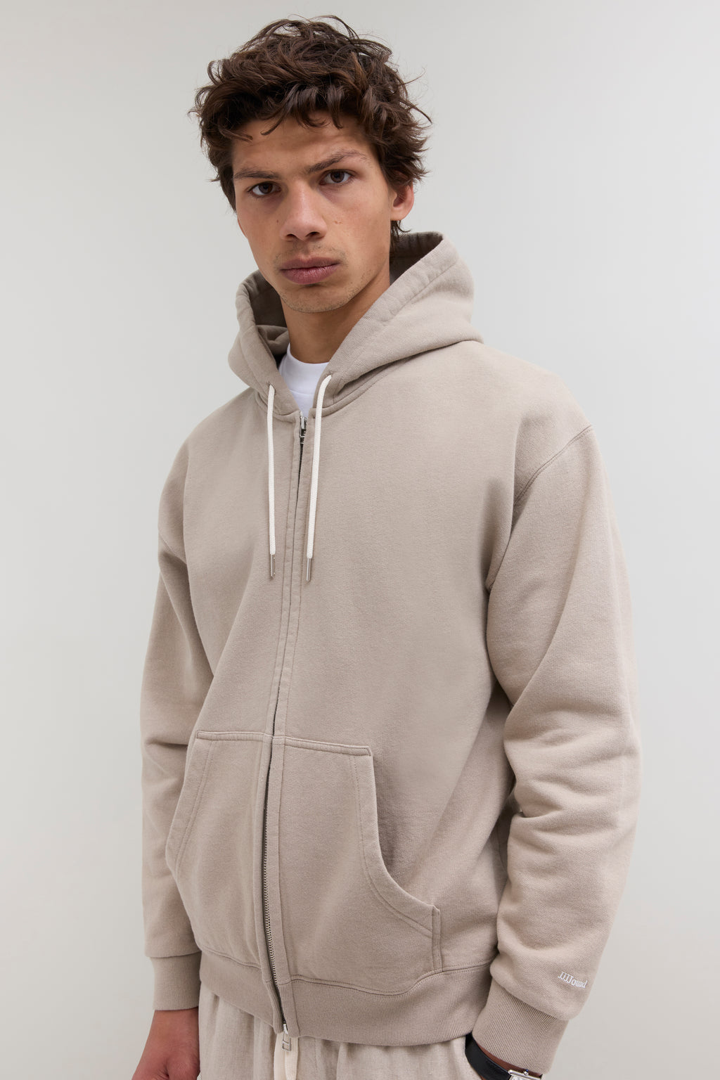 2000s Hooded Zip Sweatshirt - Taupe