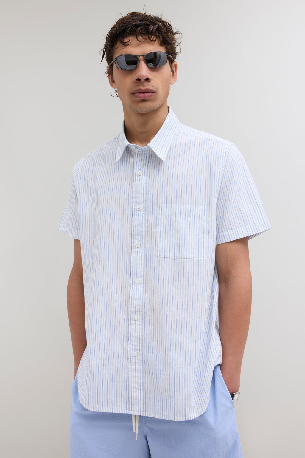 Striped Shortsleeve Shirt - White/Blue