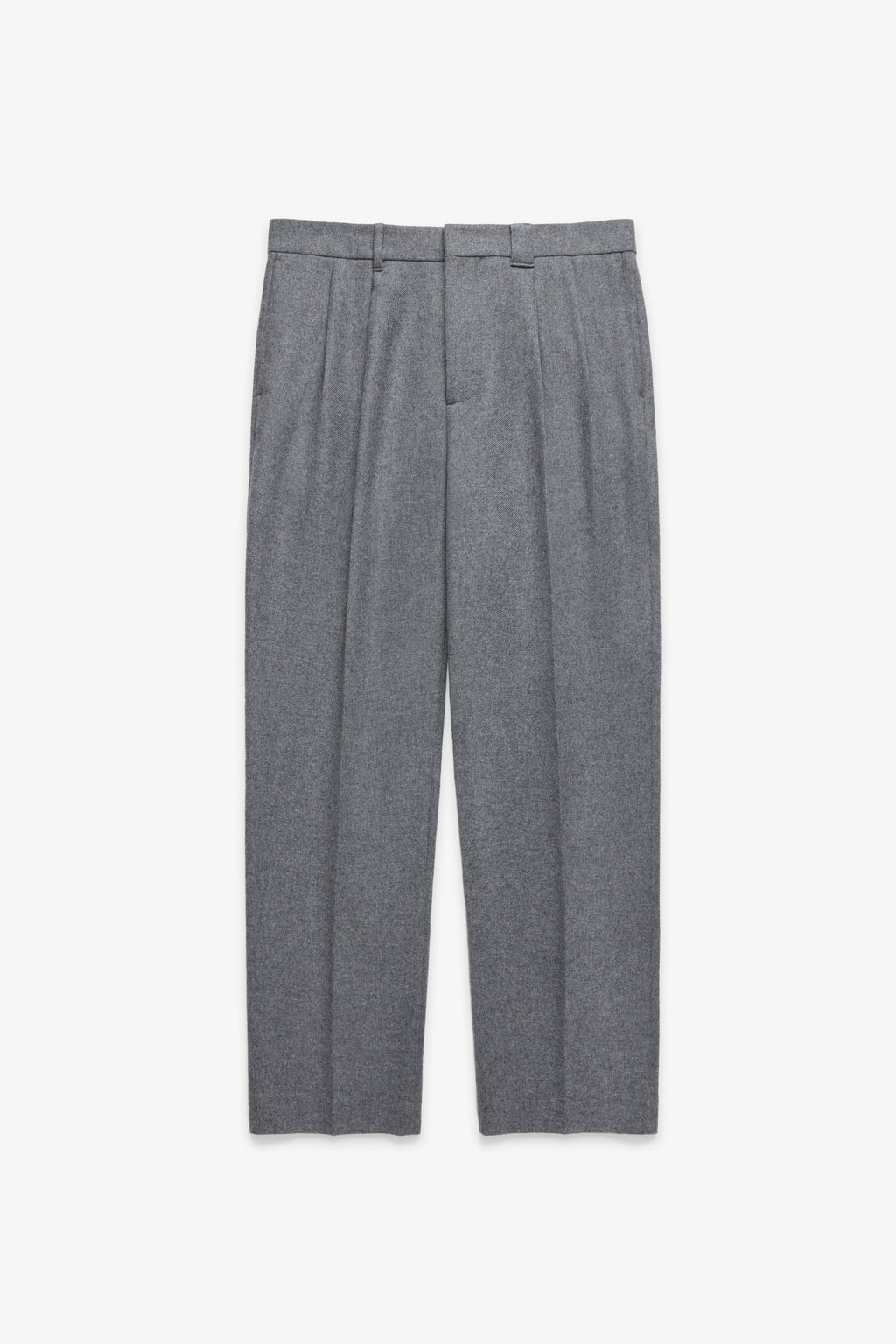 Relaxed Pleated Wool Trousers - Grey Mix