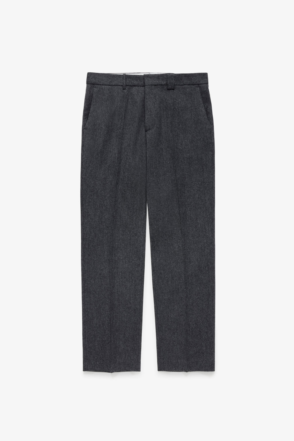 Wool Trousers Wide - Charcoal Herringbone