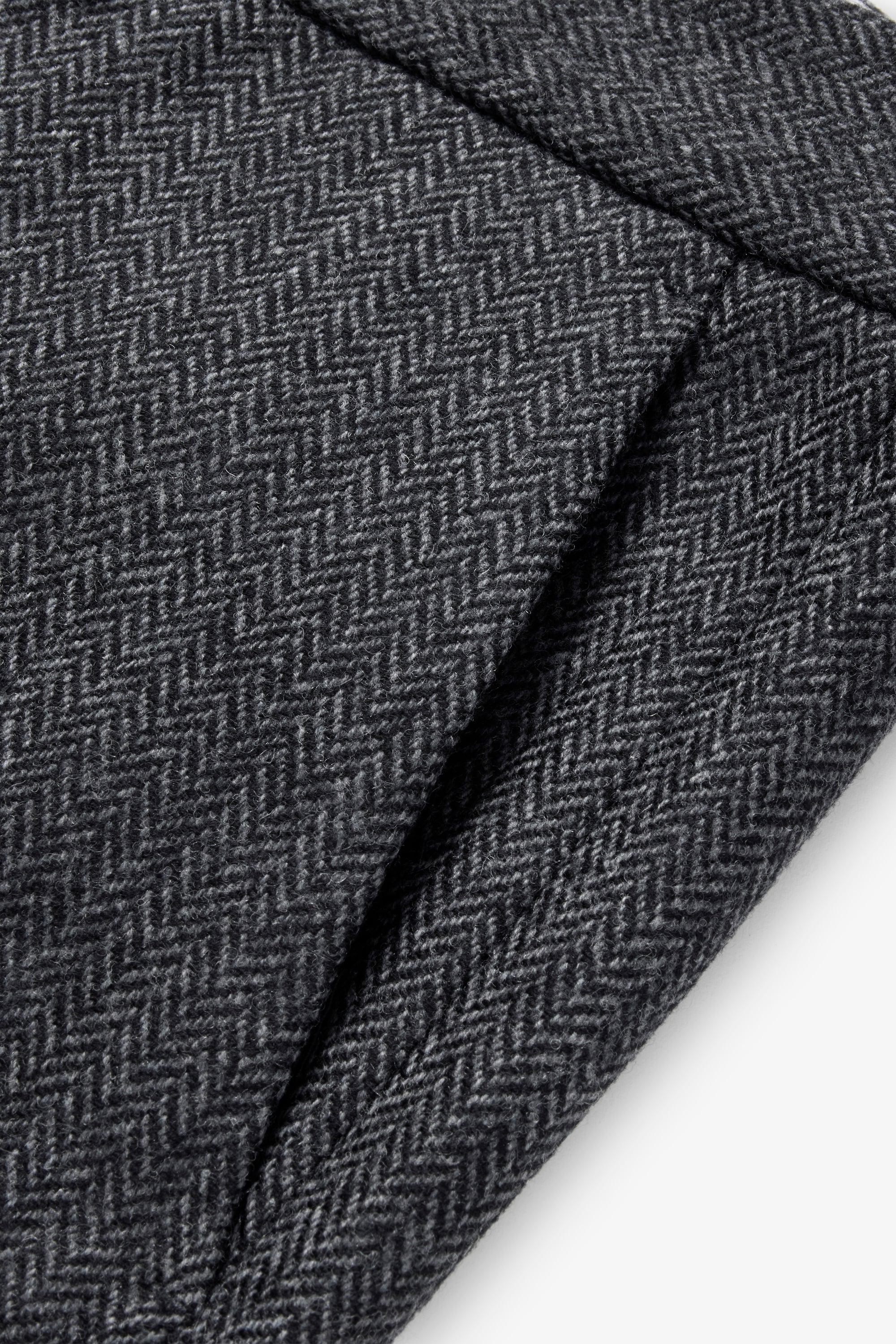 Wool Trousers Wide - Charcoal Herringbone