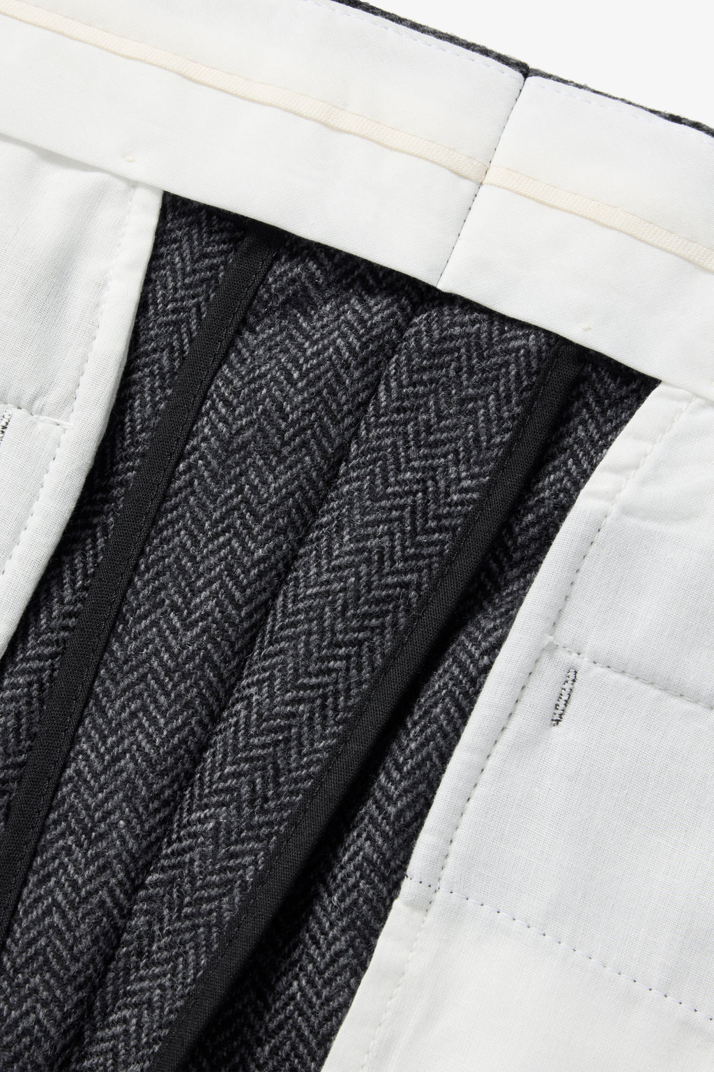 Wool Trousers Wide - Charcoal Herringbone