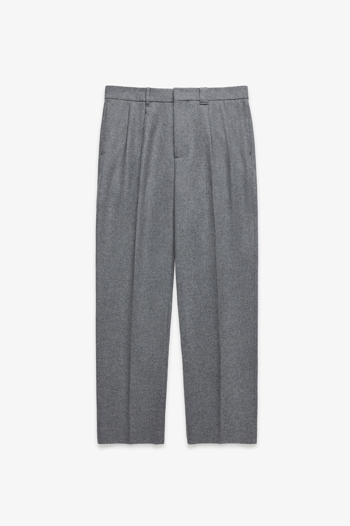 Relaxed Pleated Wool Trousers - Grey Mix