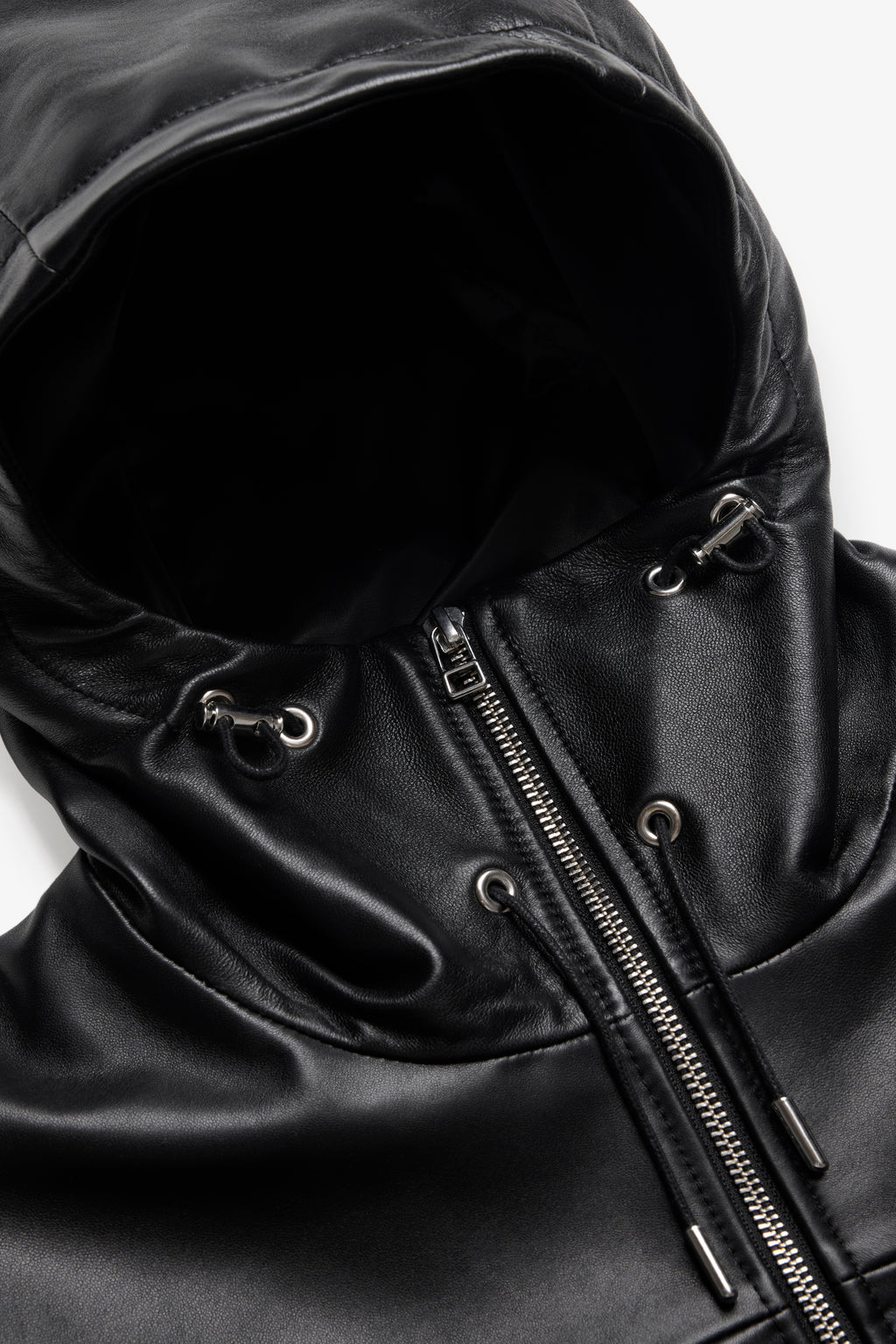 Leather Full Zip Parka - Black
