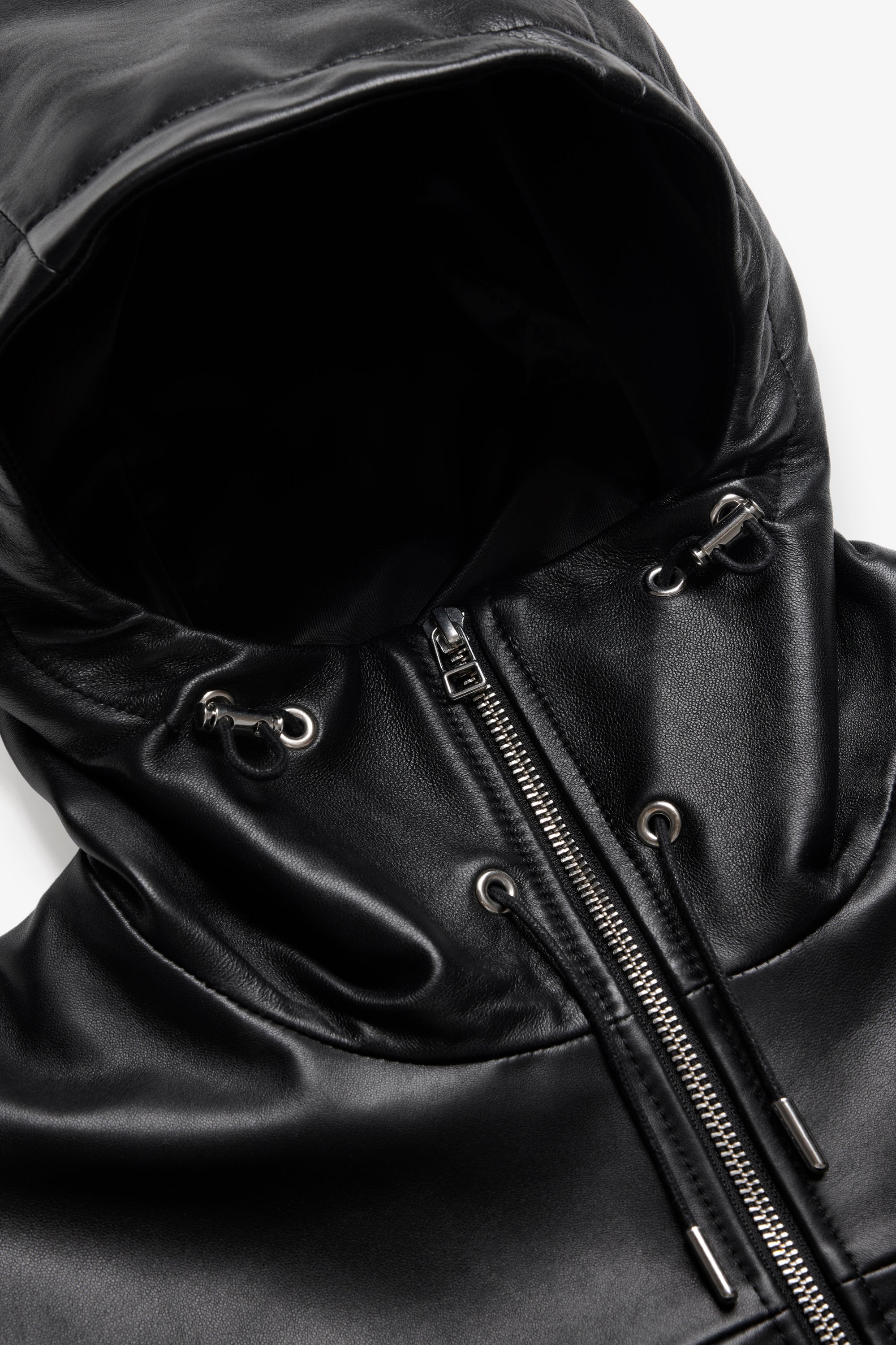 Leather Full Zip Parka - Black