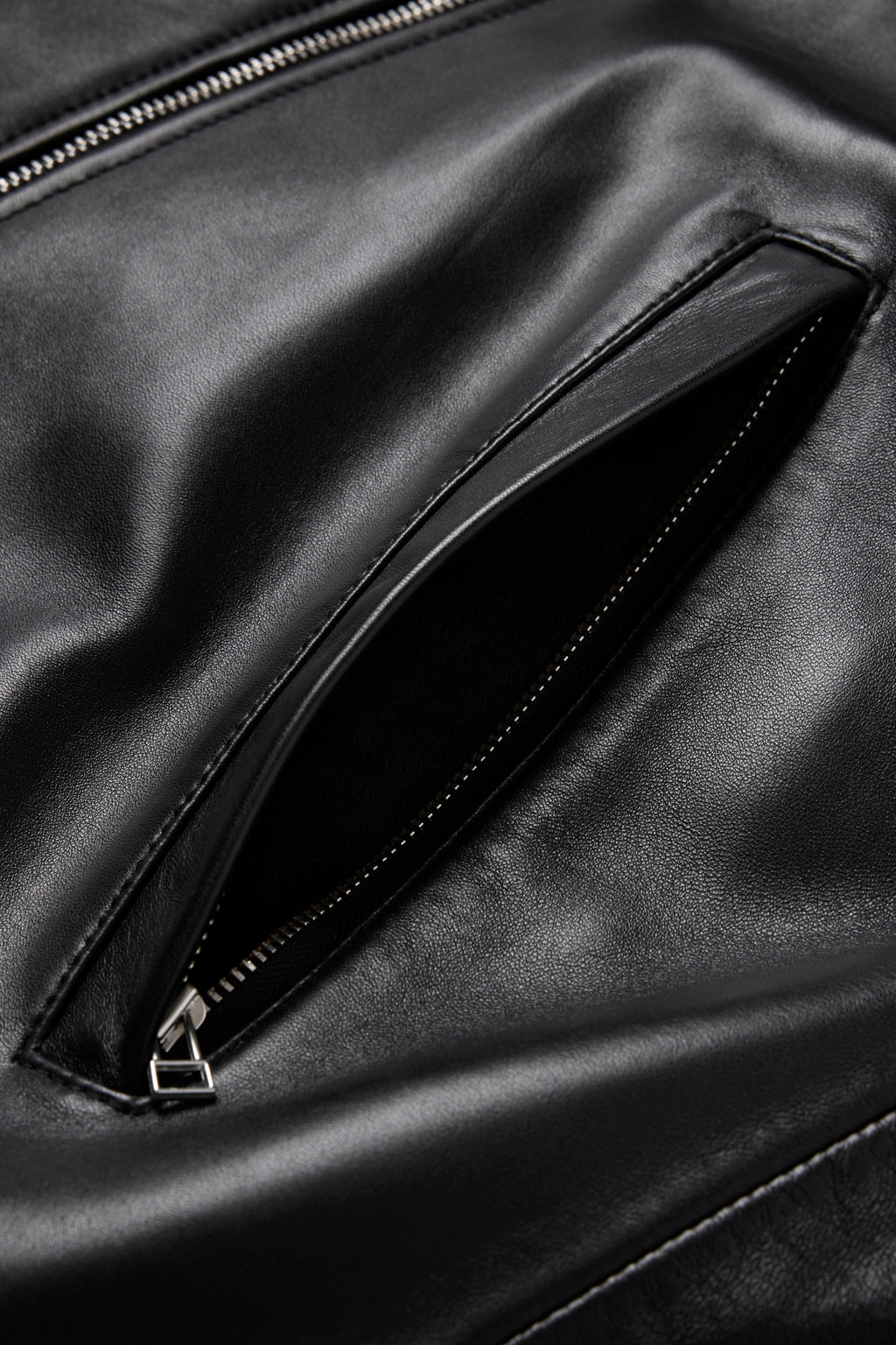 Leather Full Zip Parka - Black