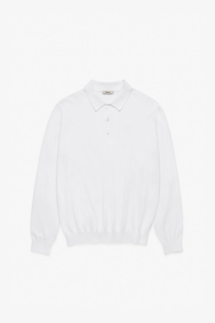 Knit Cotton Longsleeve Polo - White