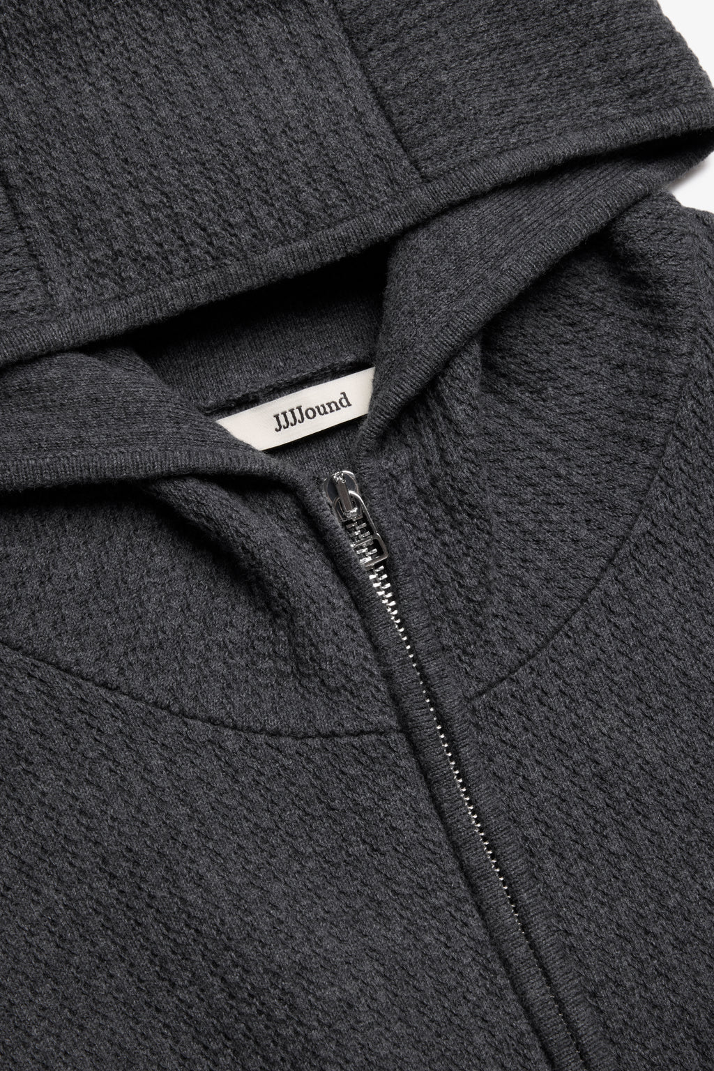 Knit Cotton Zip Hoodie - Charcoal