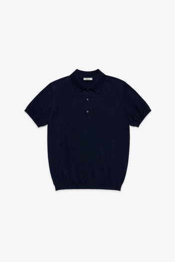Navy Cotton Polo Neck Knit