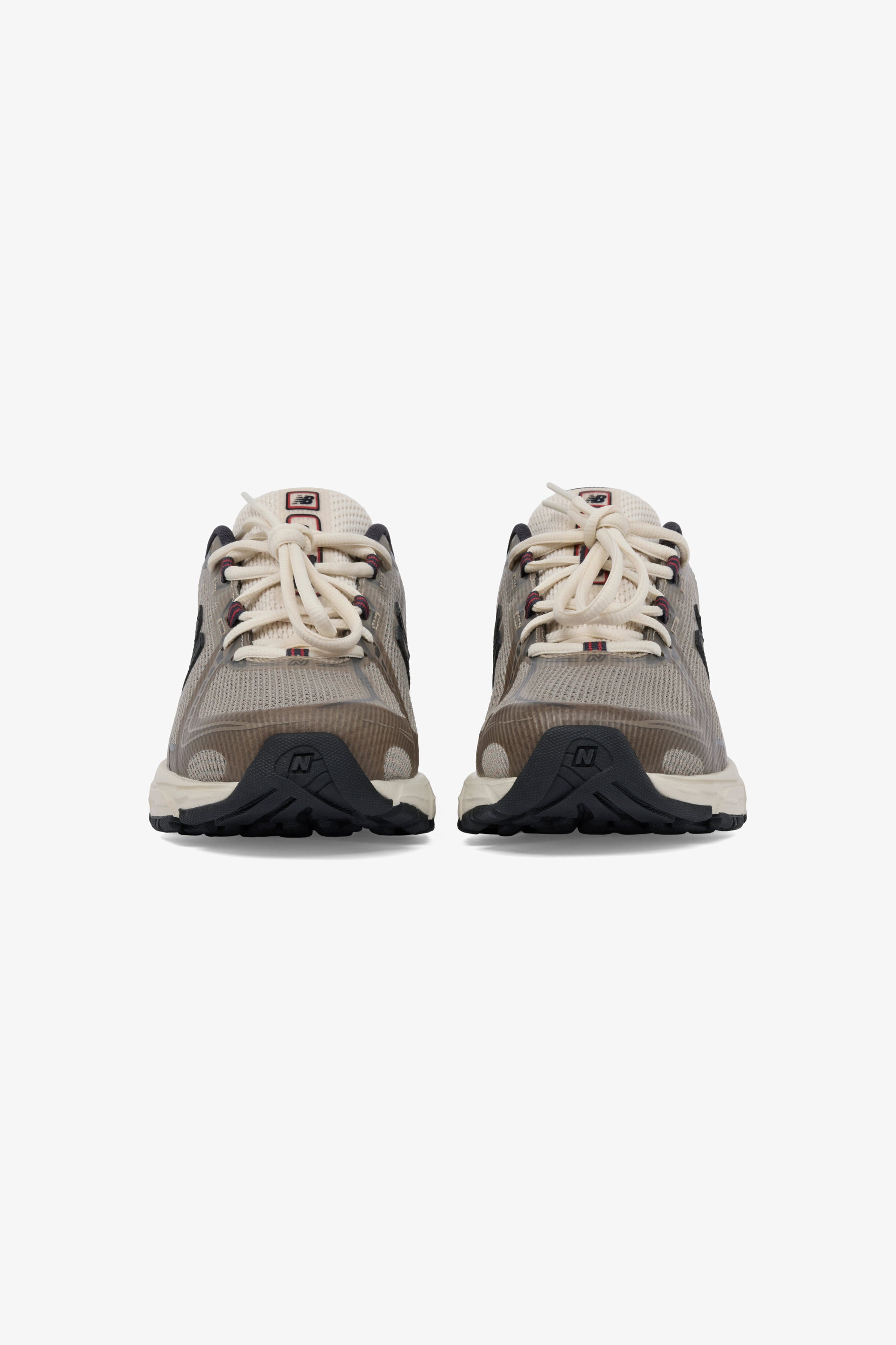 JJJJound x New Balance 740N Taupe heel and sole detail showing off-white midsole over black rubber outsole