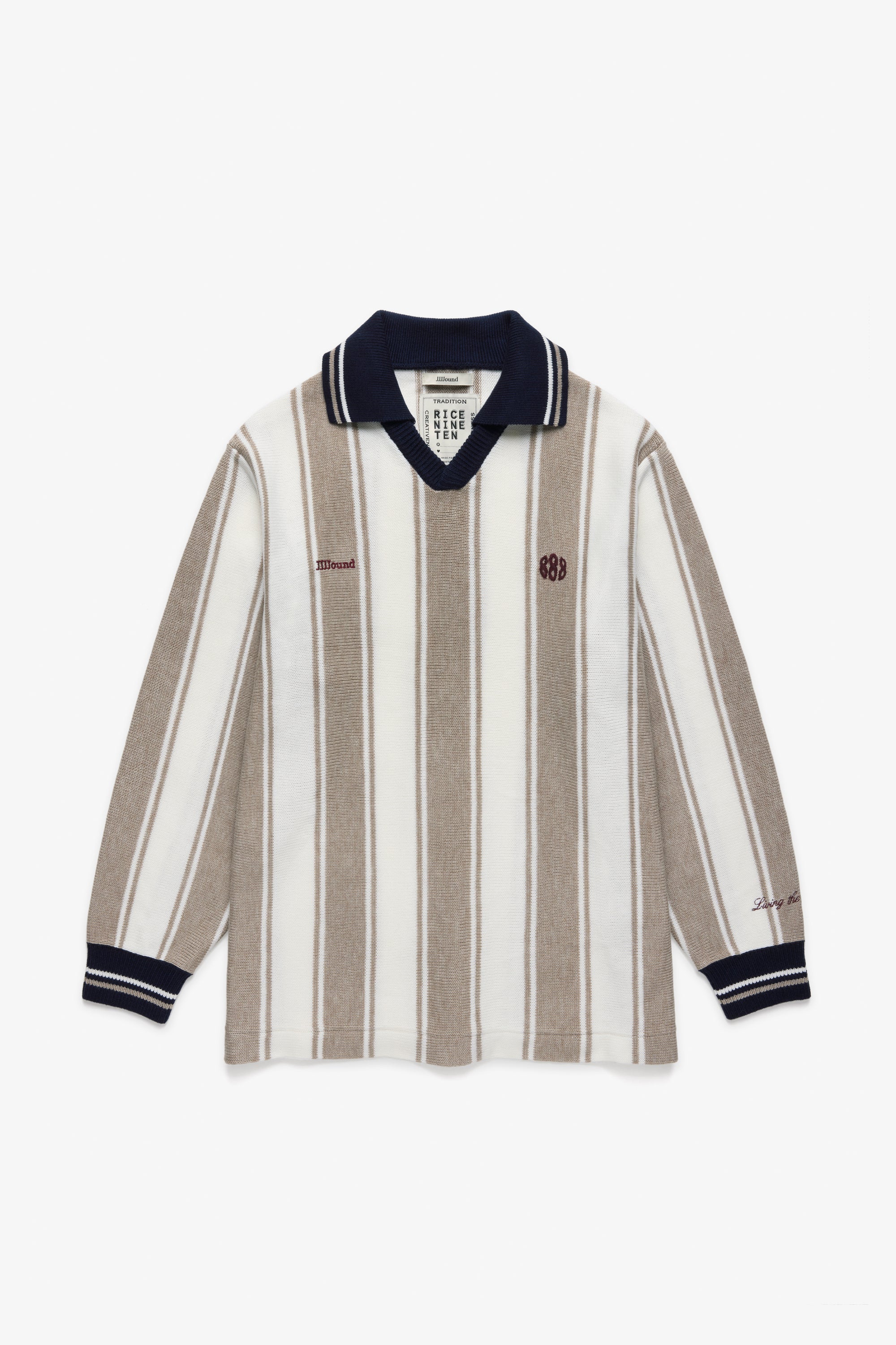 Rice Nine Ten Stripe Longsleeve Polo - Taupe