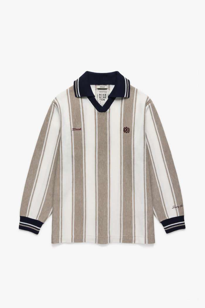 Rice Nine Ten Stripe Longsleeve Polo - Taupe