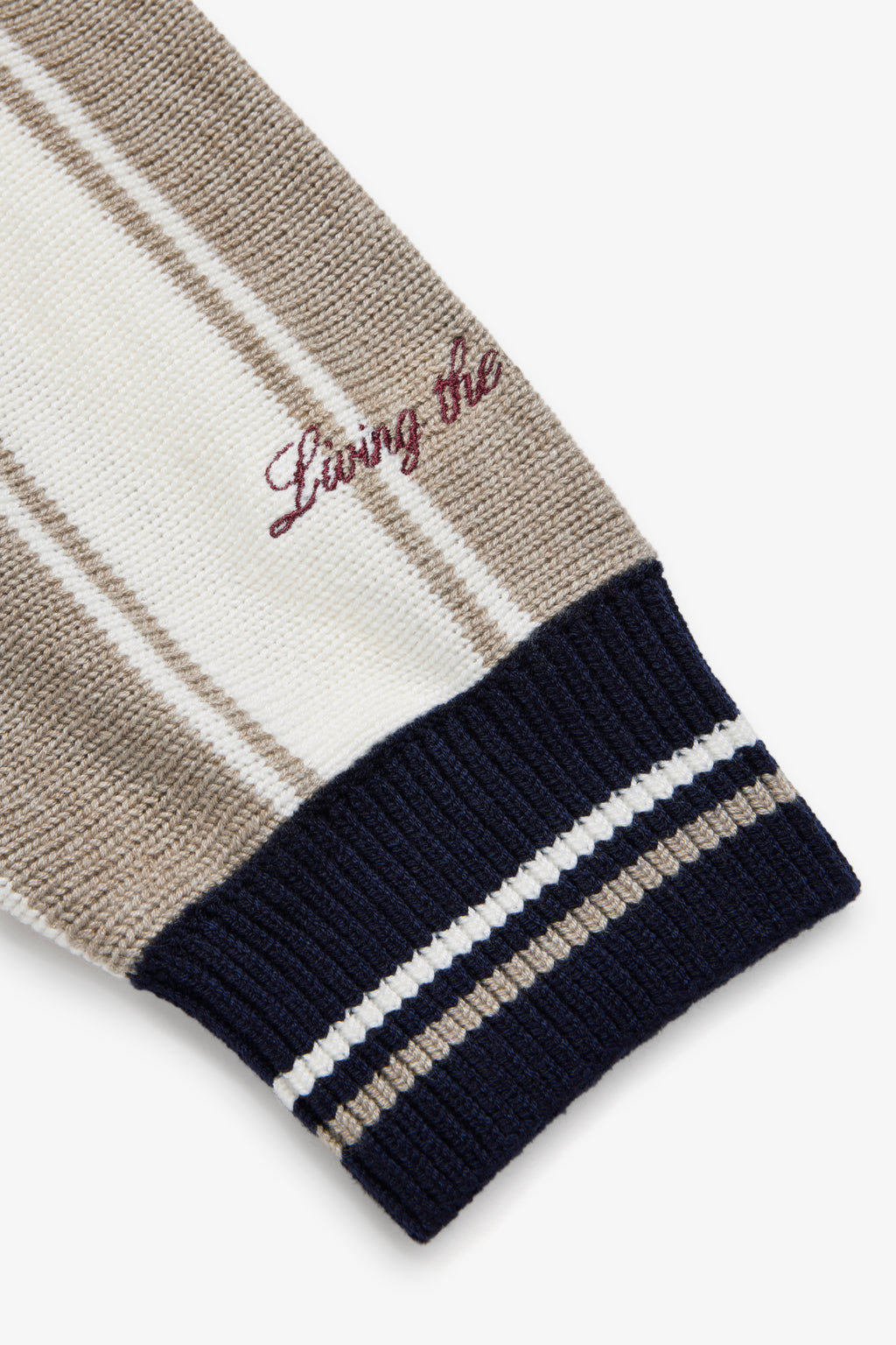 Rice Nine Ten Stripe Longsleeve Polo - Taupe