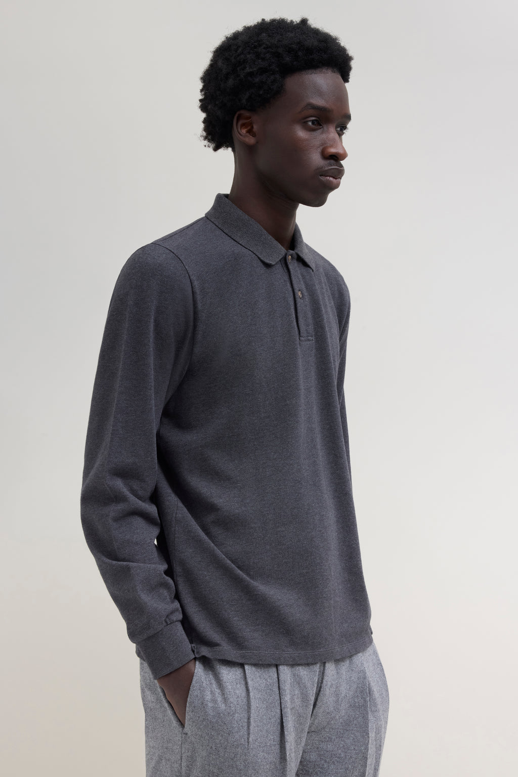 Longsleeve Polo Shirt - Charcoal Mix