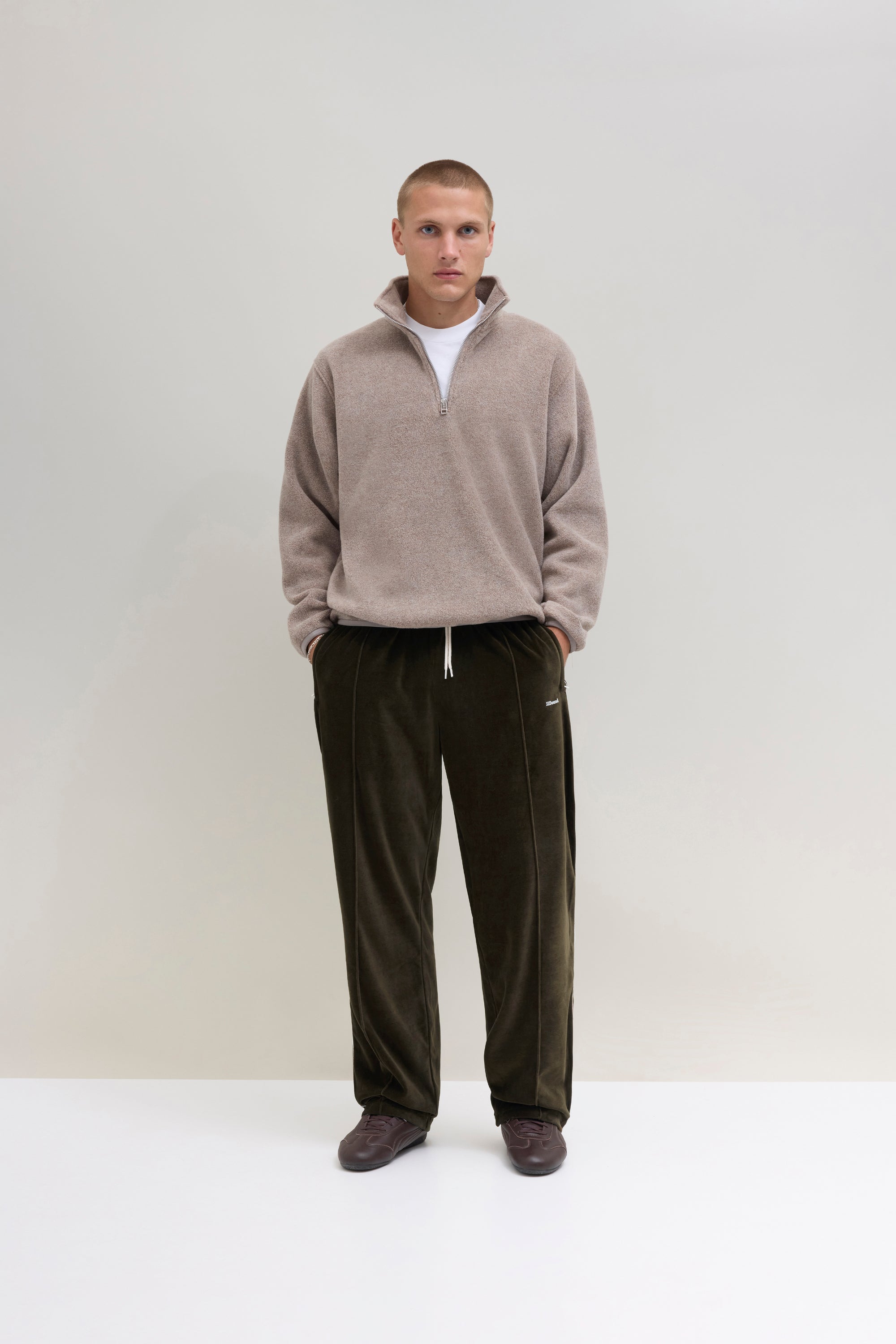Relaxed Velour Track Pant - Olive