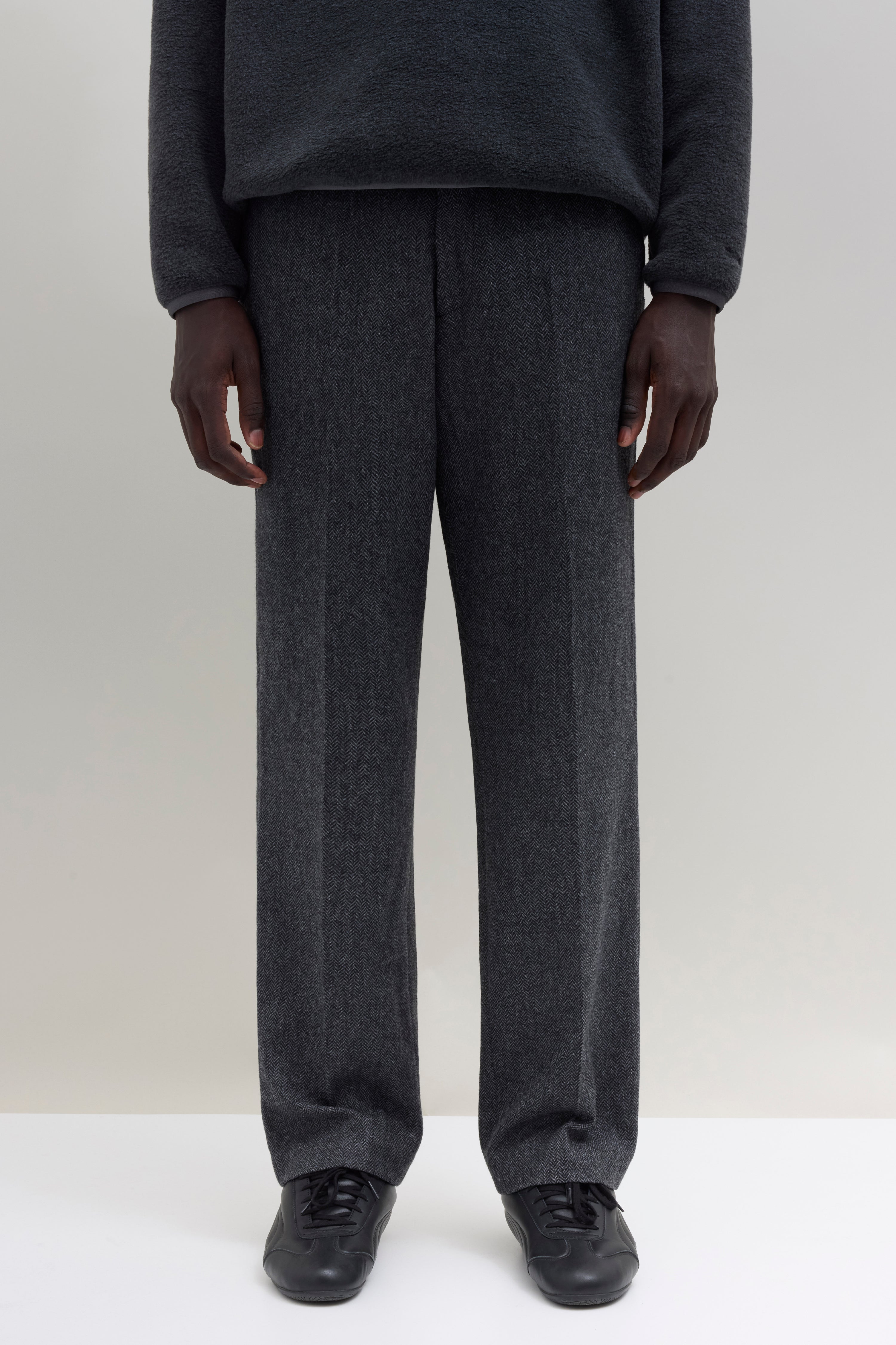 Wool Trousers Wide - Charcoal Herringbone – JJJJound