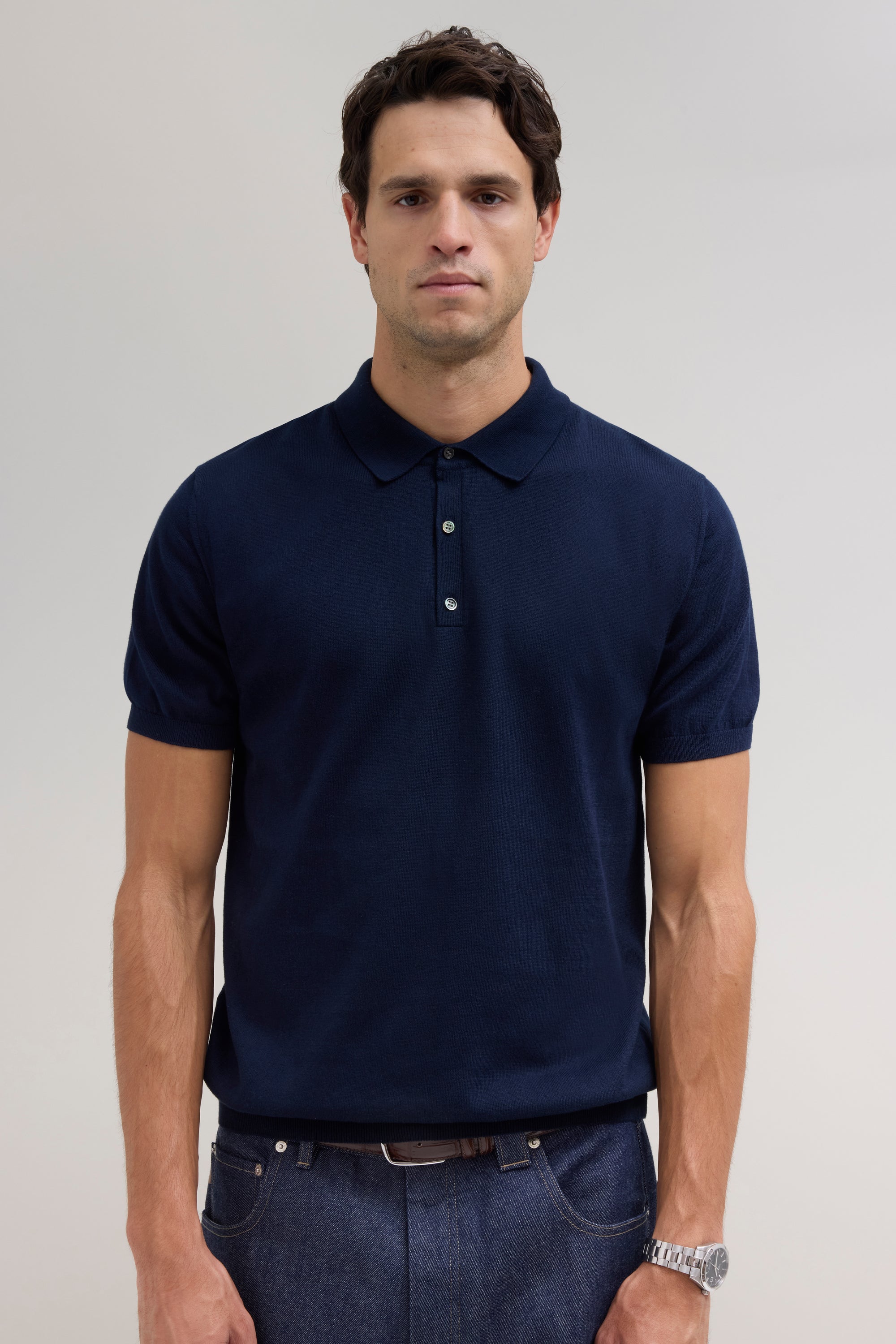 Knit Cotton Polo - Navy
