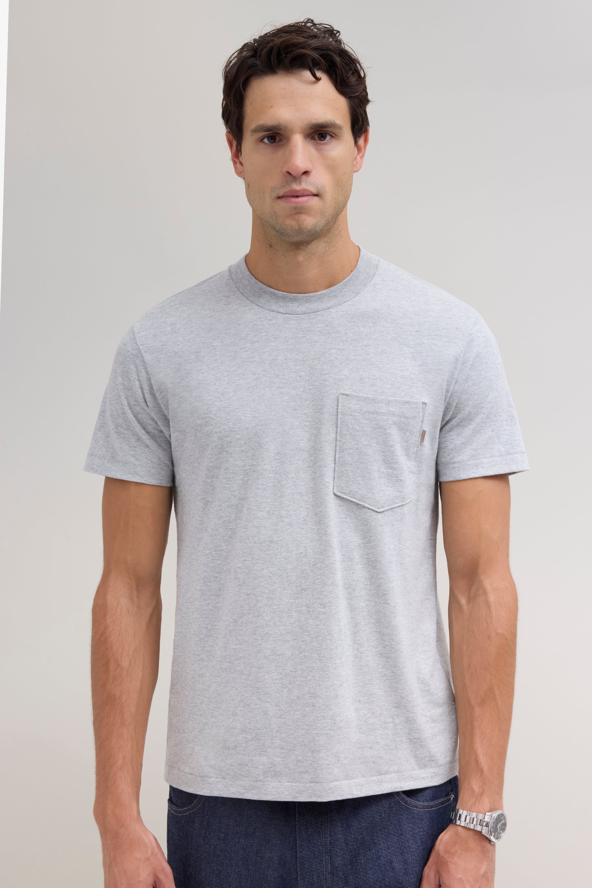 90s Pocket T-Shirt - Light Grey Mix