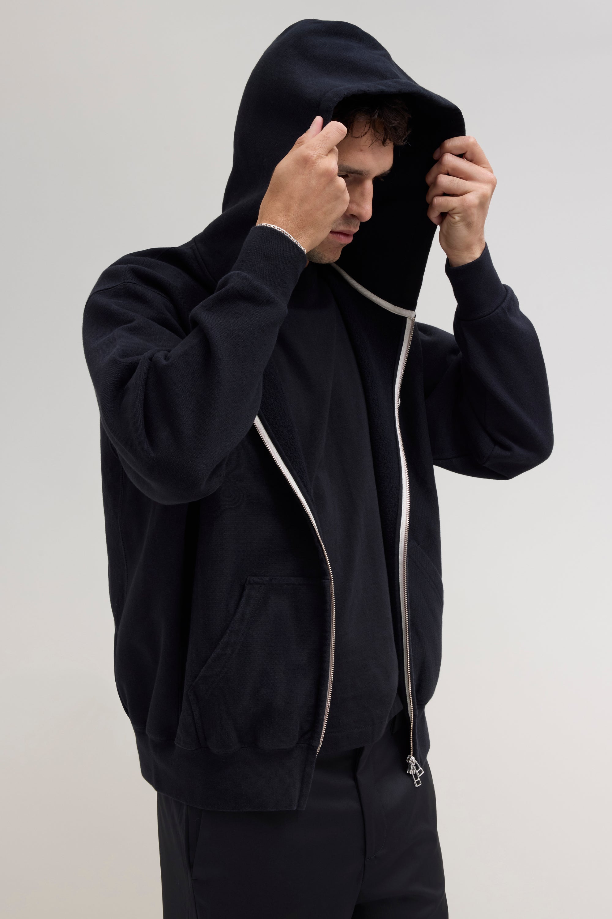80s Hooded Zip Sweatshirt - Black