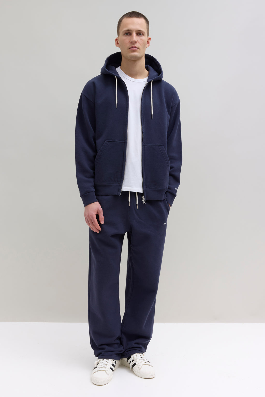 2000s Hooded Zip Sweatshirt - Navy