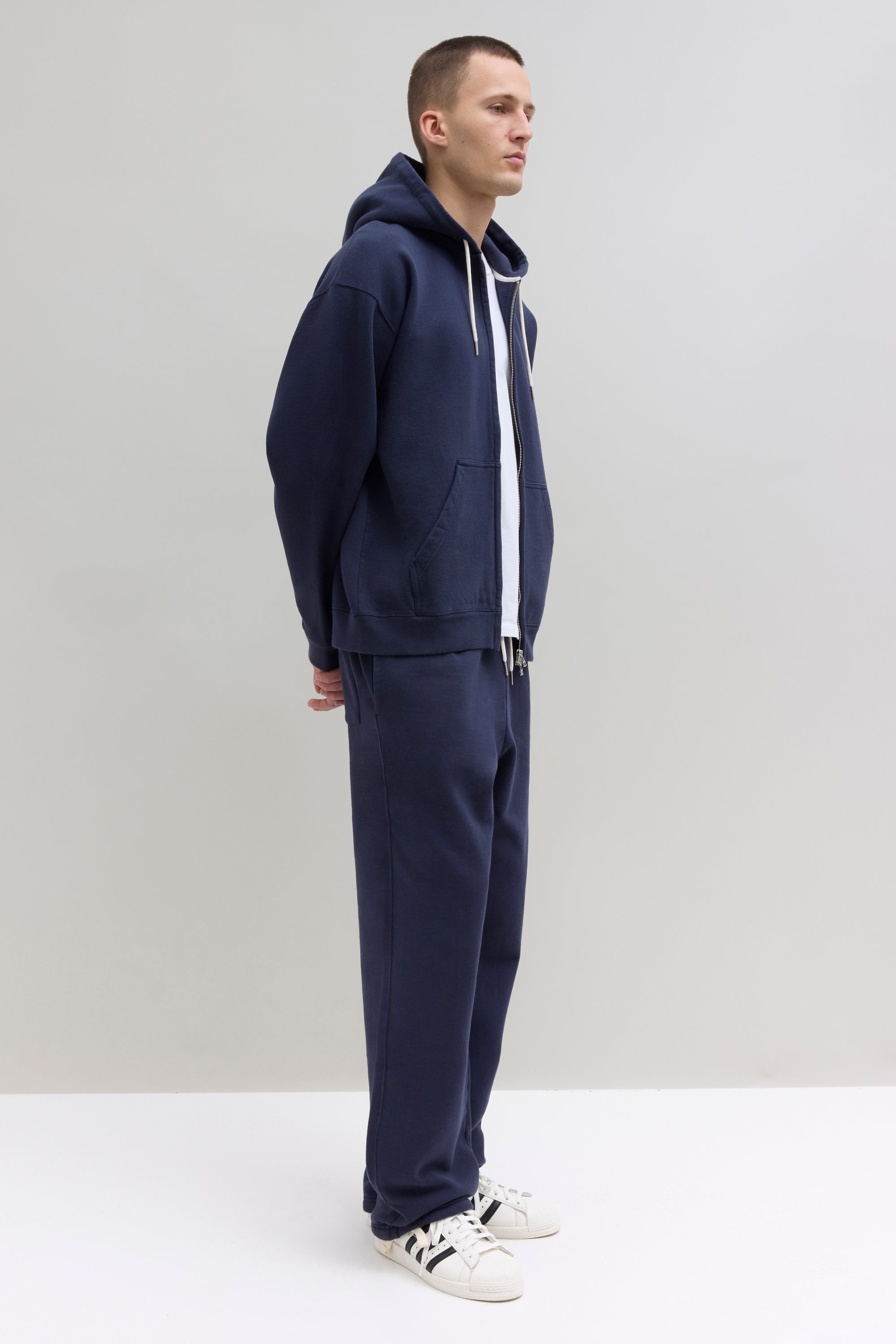 2000s Hooded Zip Sweatshirt - Navy