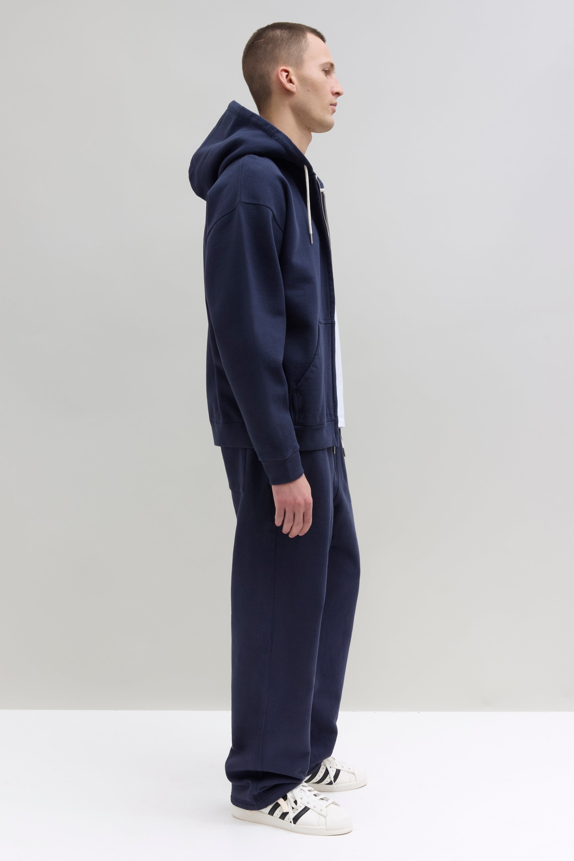 2000s Hooded Zip Sweatshirt - Navy