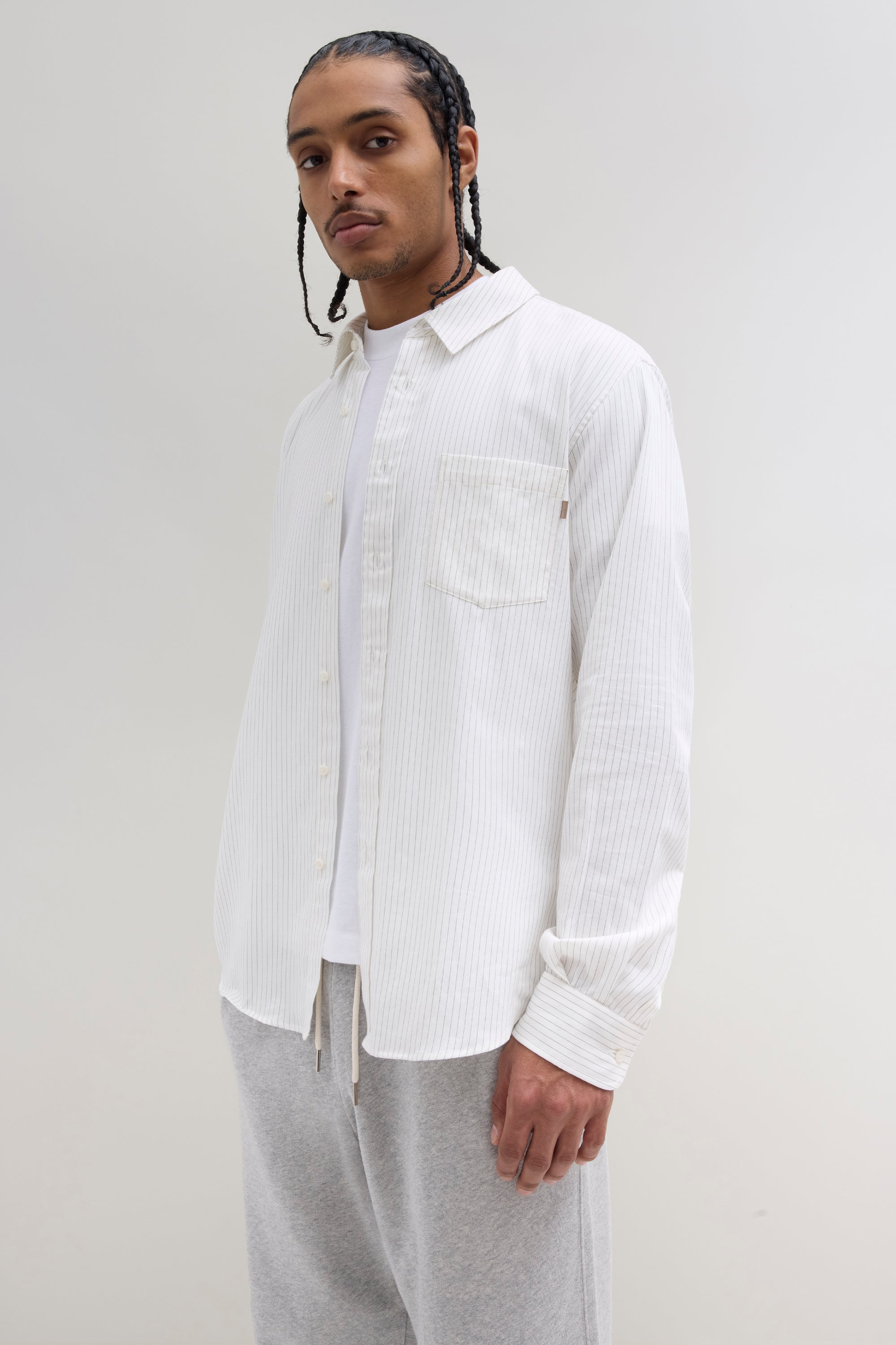 Striped Button Up Shirt - Off-White/Black