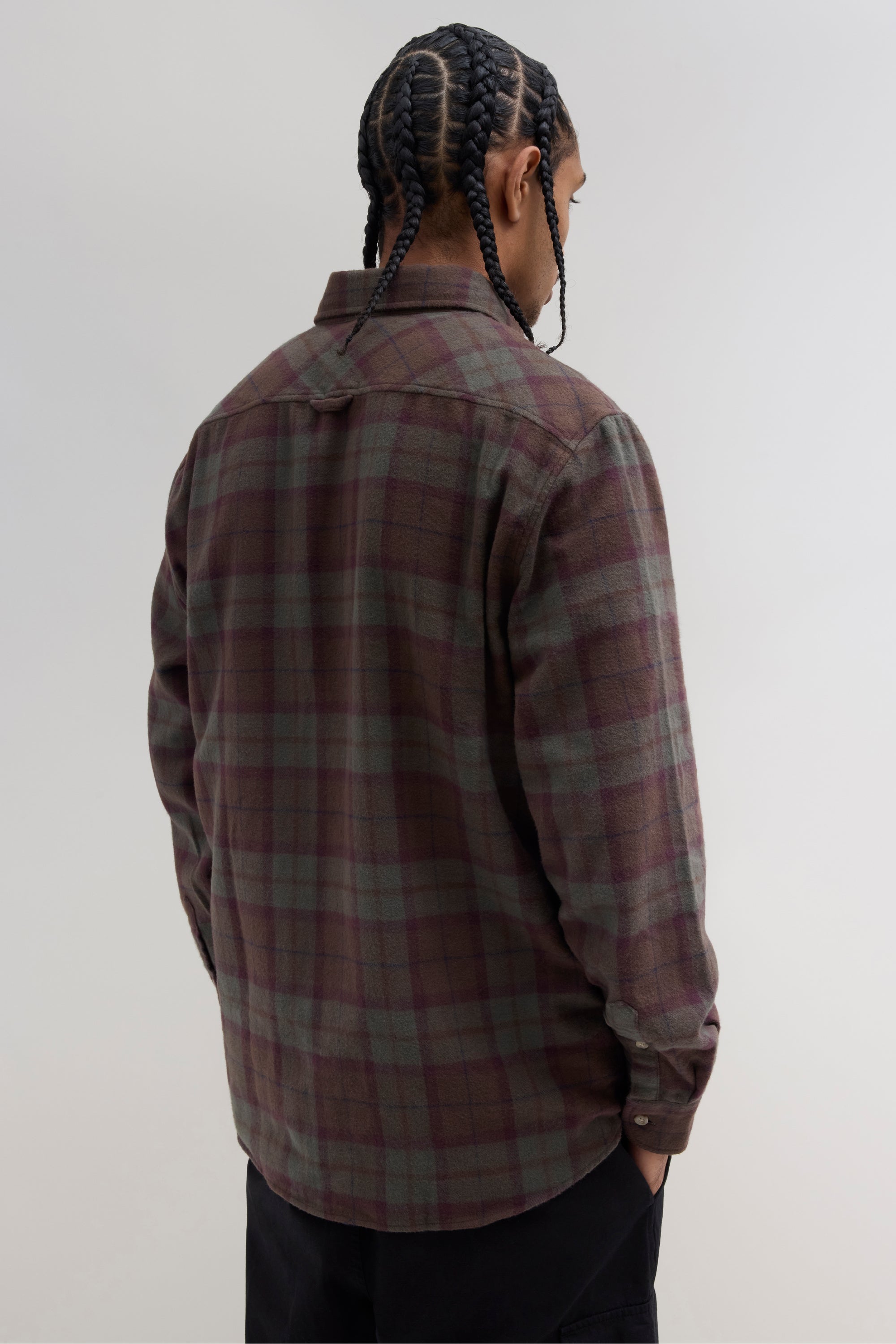 Plaid Flannel Overshirt - Forest Green/Burgundy