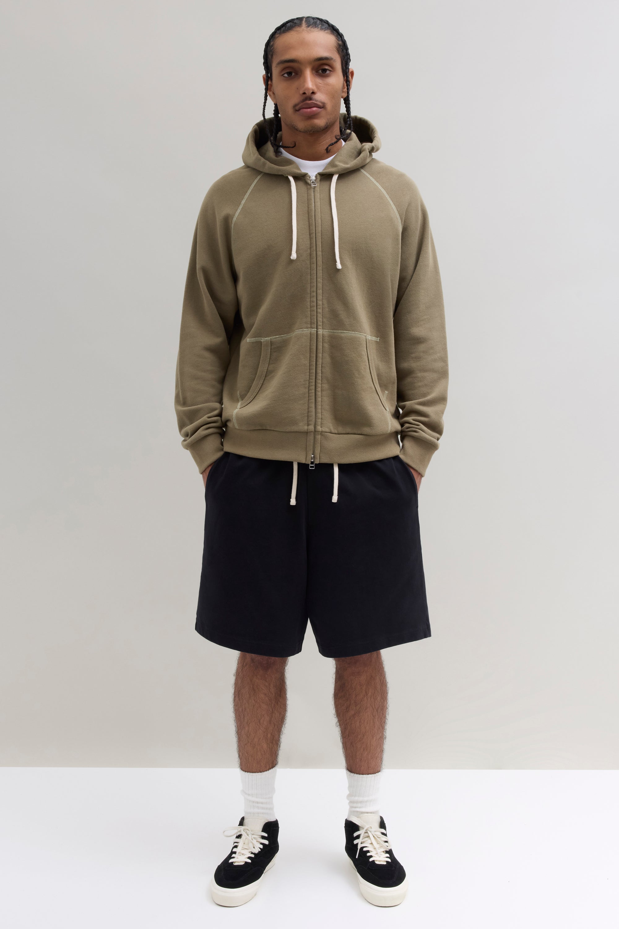 70s Hooded Zip Sweatshirt - Light Olive