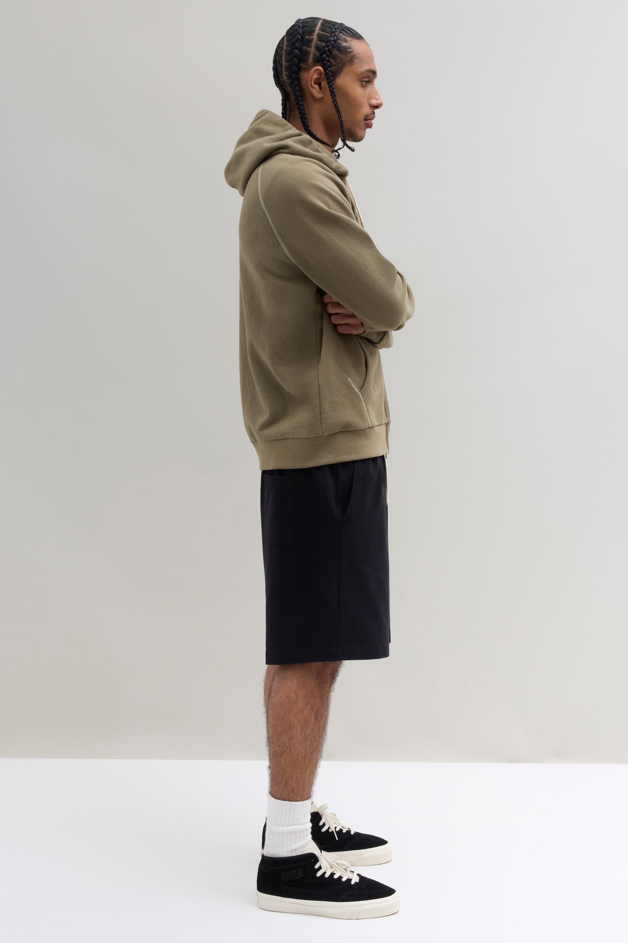 70s Hooded Zip Sweatshirt - Light Olive