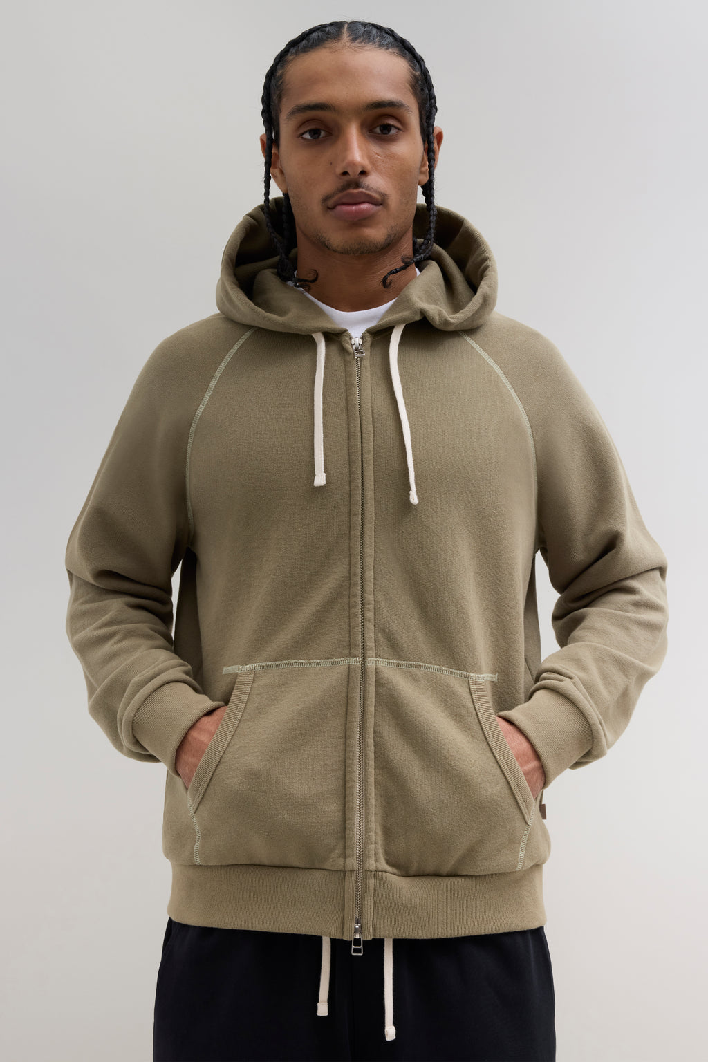 70s Hooded Zip Sweatshirt - Light Olive