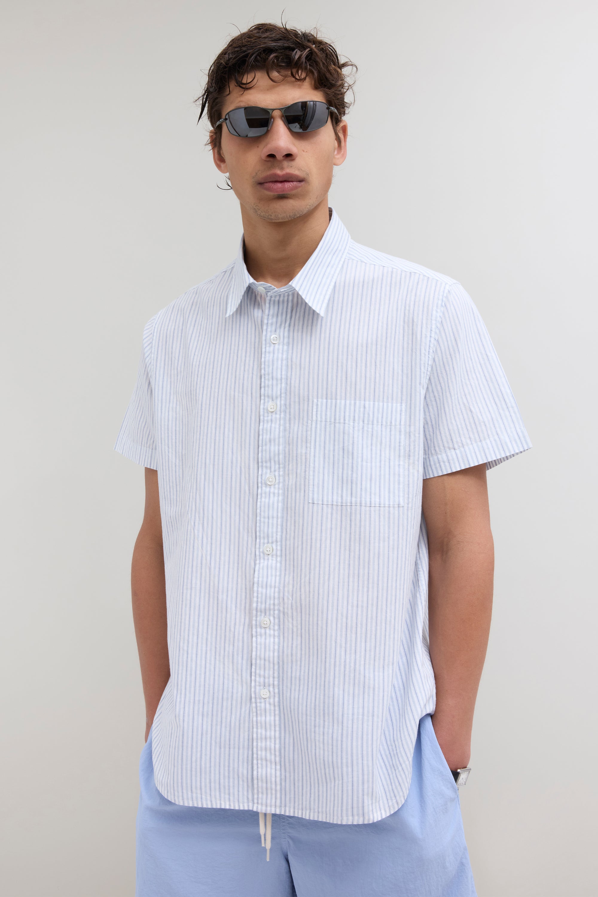 Striped Shortsleeve Shirt - White/Blue