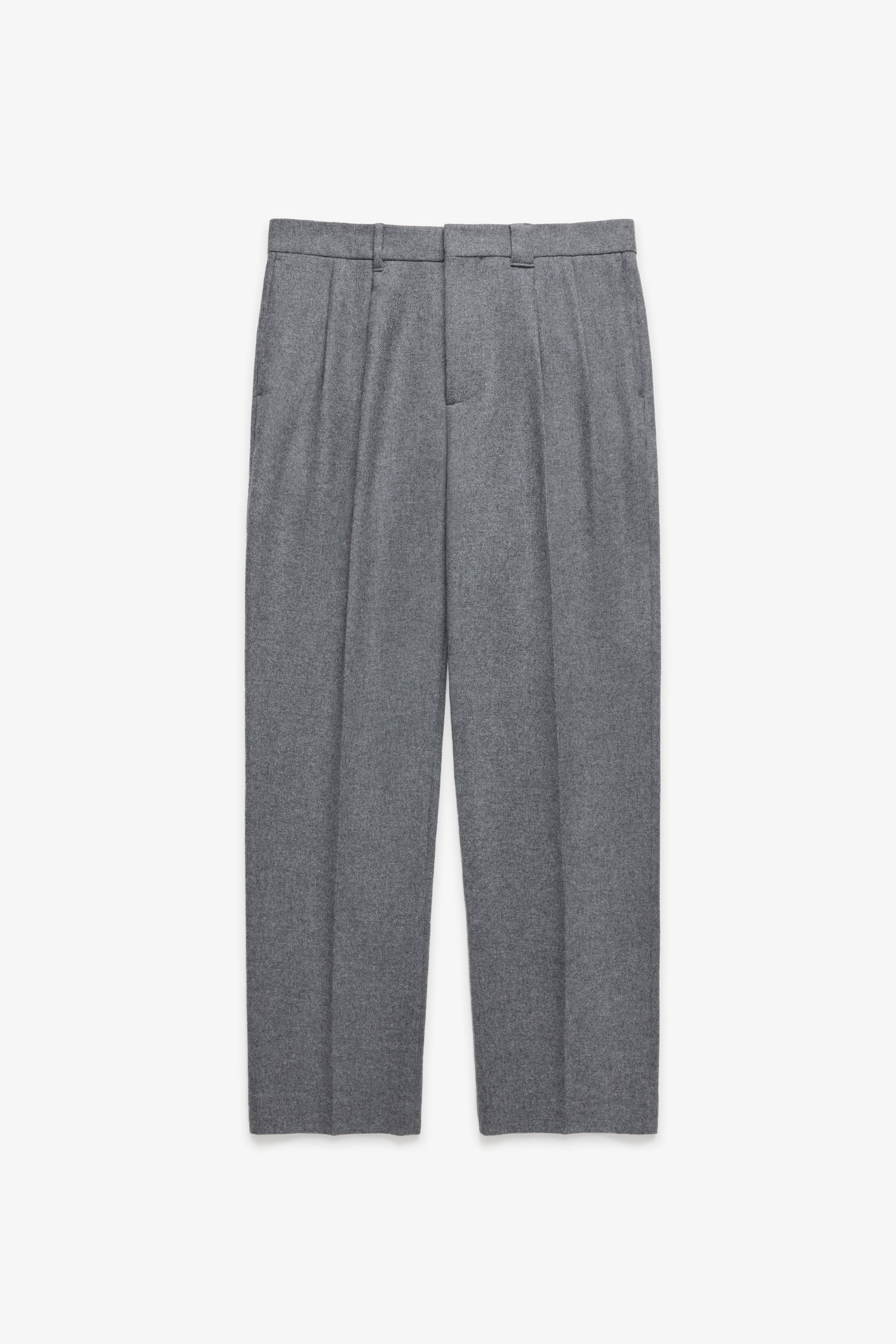 Relaxed Pleated Wool Trousers - Grey Mix