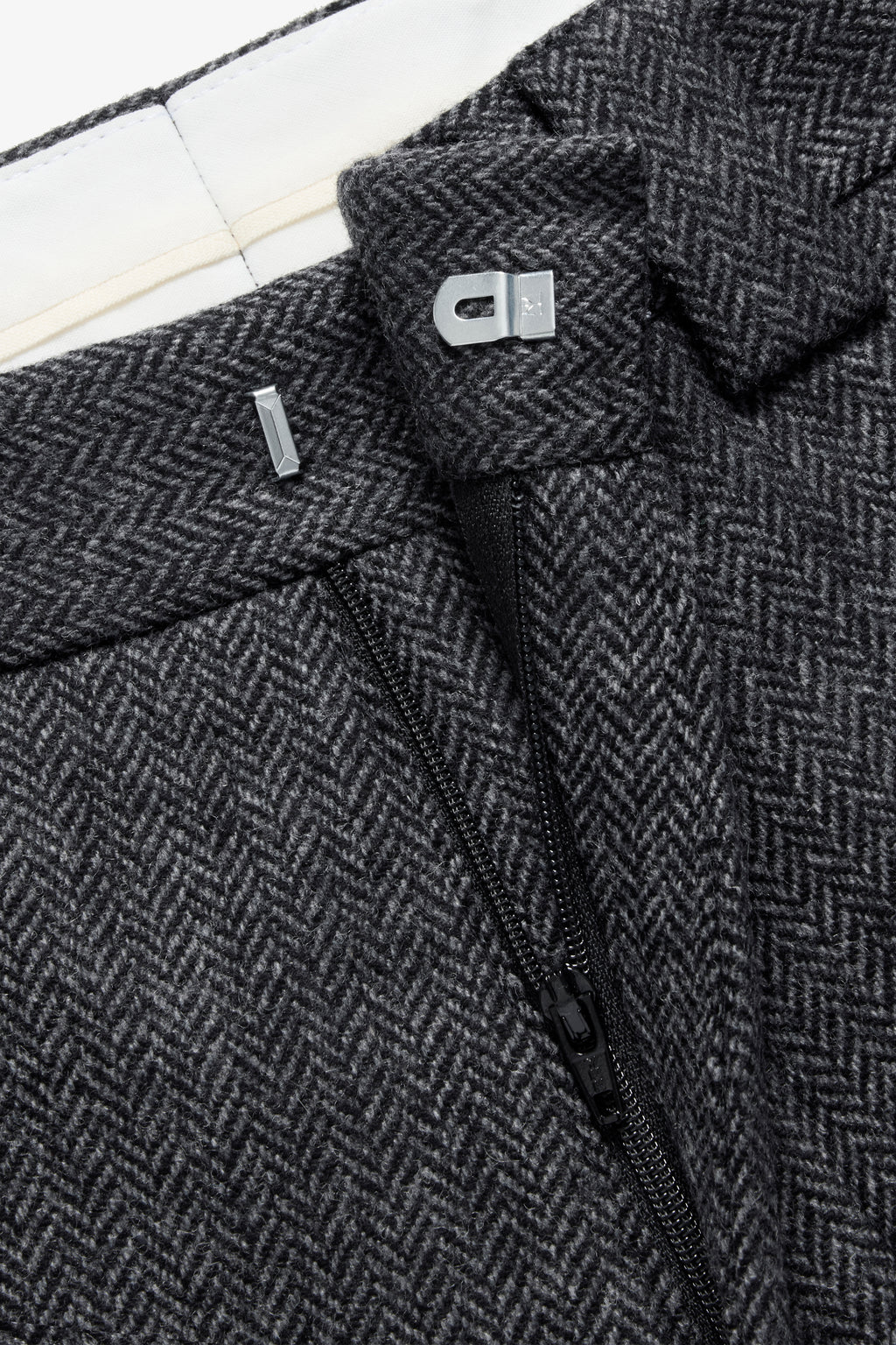 Wool Trousers Wide - Charcoal Herringbone