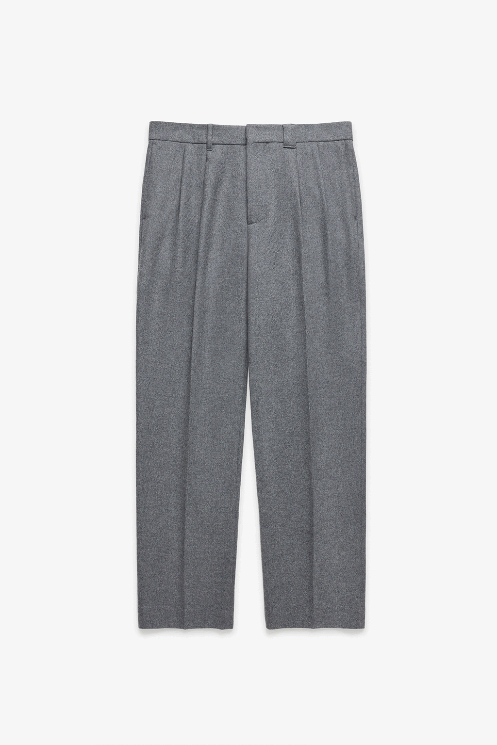 Relaxed Pleated Wool Trousers - Grey Mix